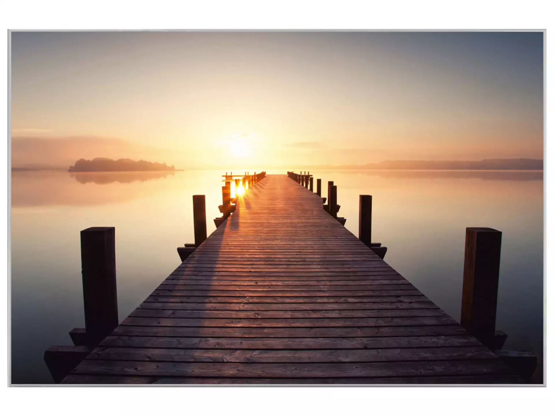 Digitaldruck auf Acrylglas Holzsteg in Den Sonnenuntergang image LAND / Grösse: 120 x 80 cm