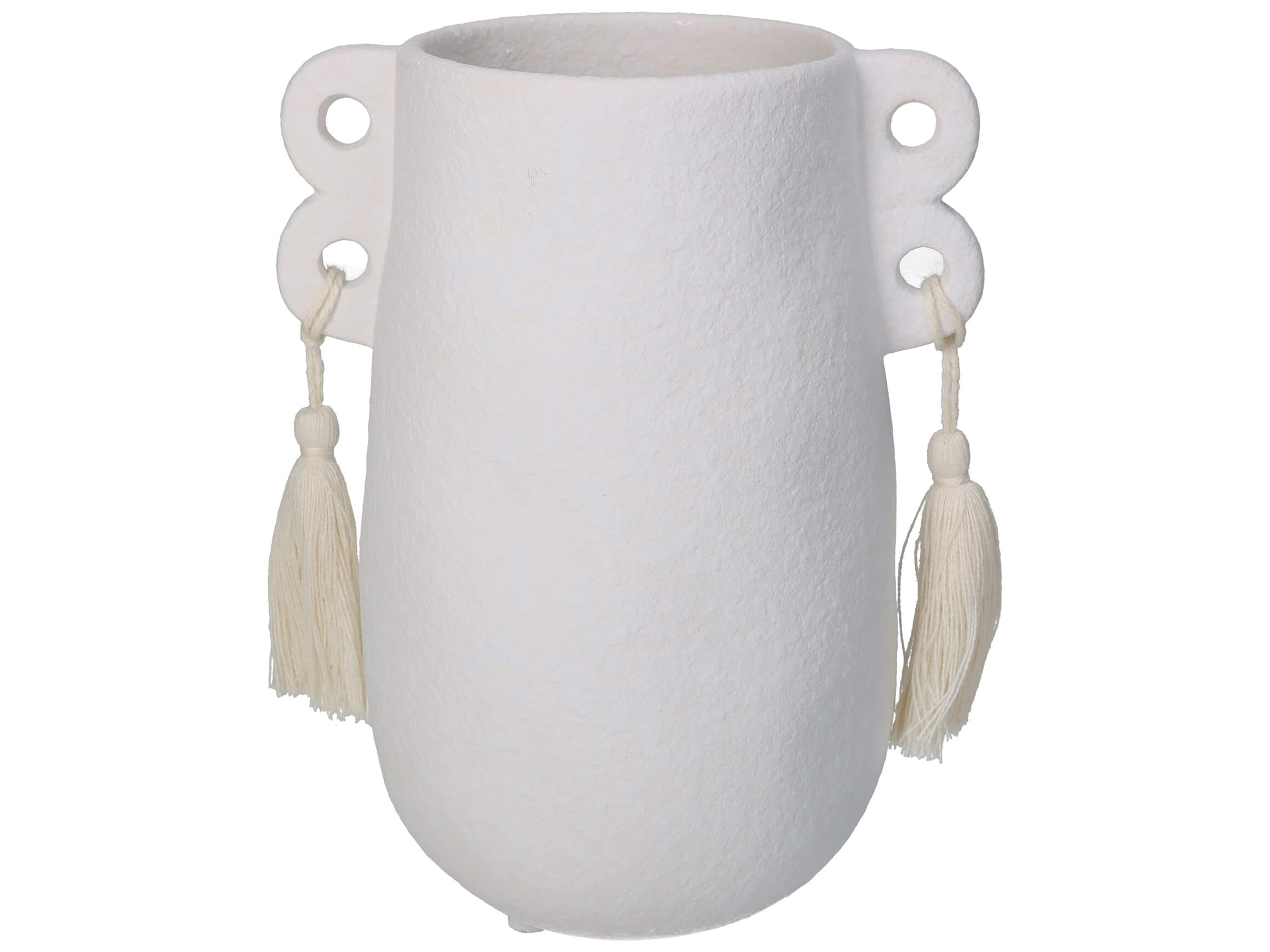 Kersten Vase Weiss mit Quasten H: 19 cm  | Schubiger Möbel