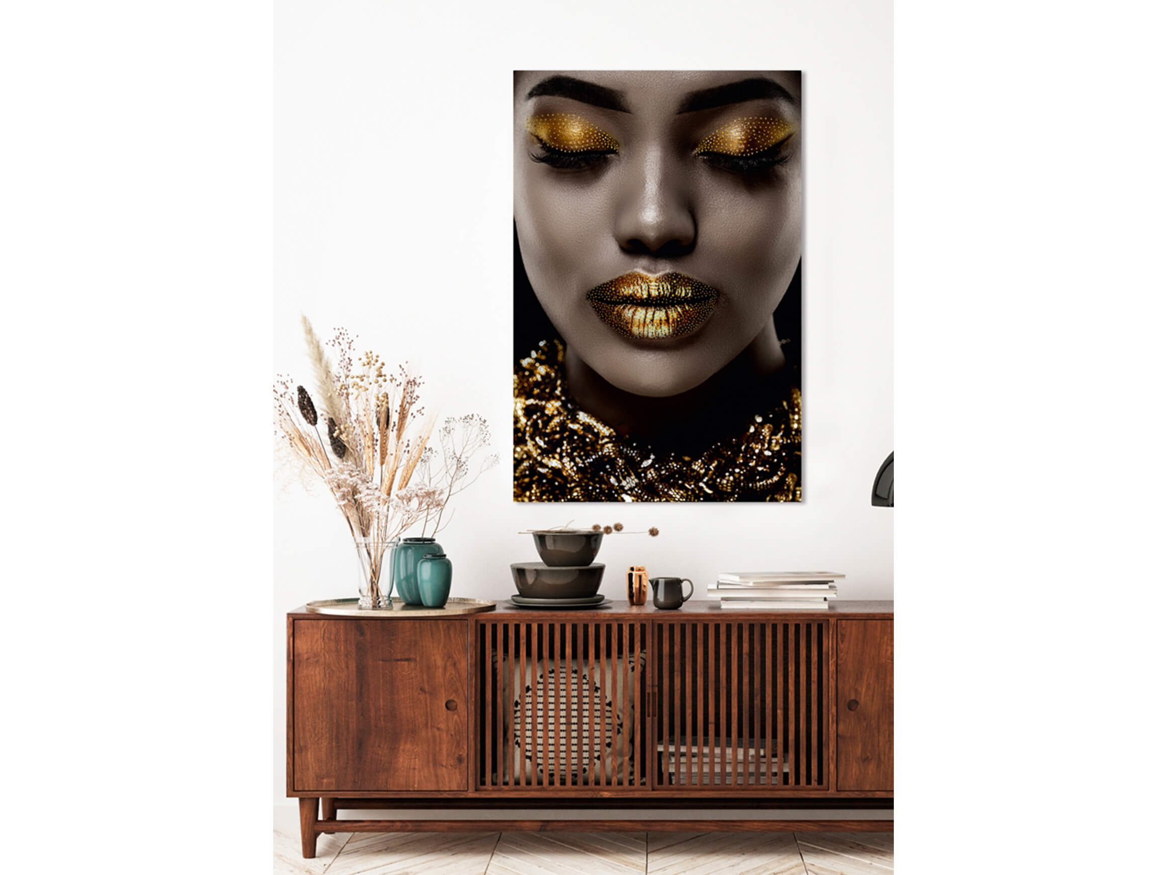 Digitaldruck auf Glas Goldenes Augen und Lippen-Make up image LAND
