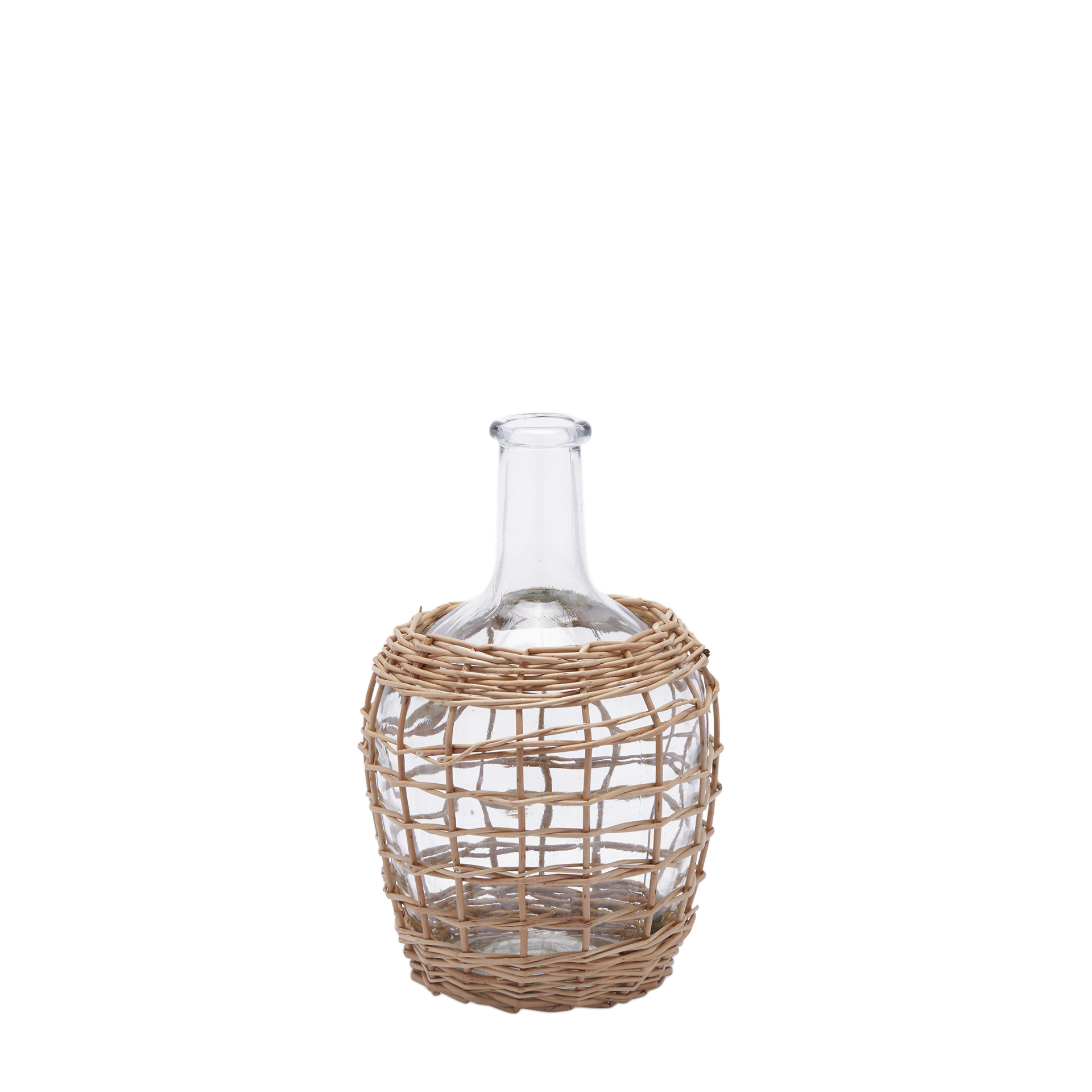 Vase Flasch im Korb Glas H: 25 cm Edg