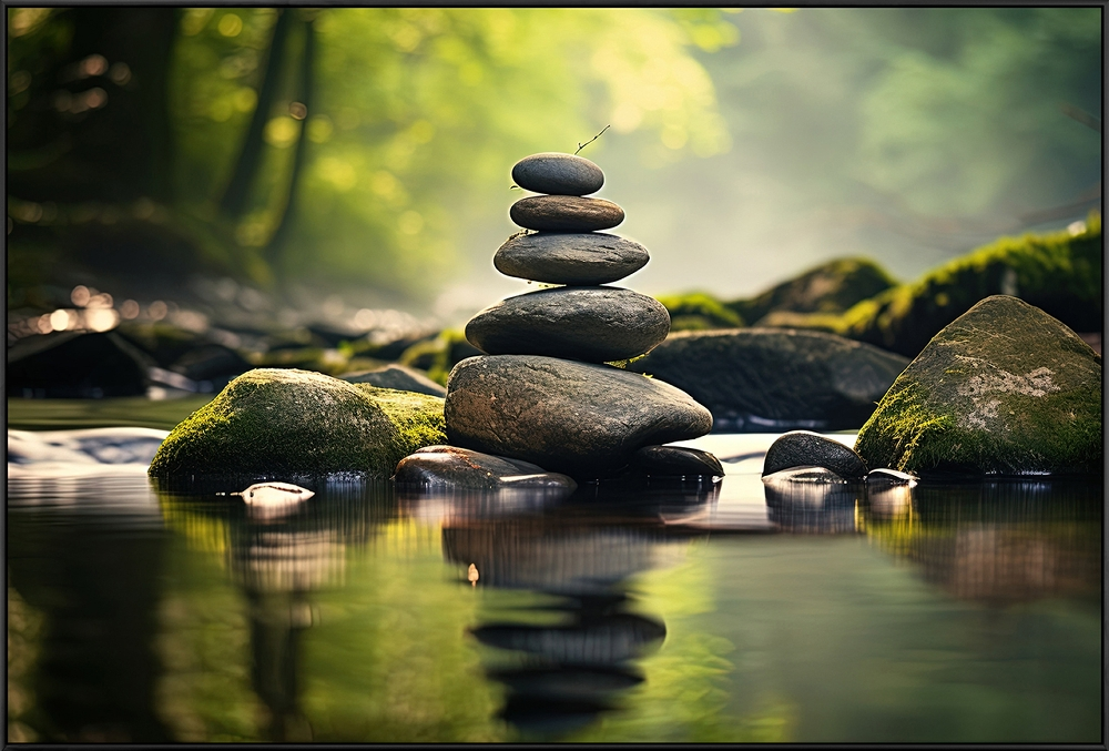 Acrylglasbild-Zen Relaxation Gerahmt-image LAND