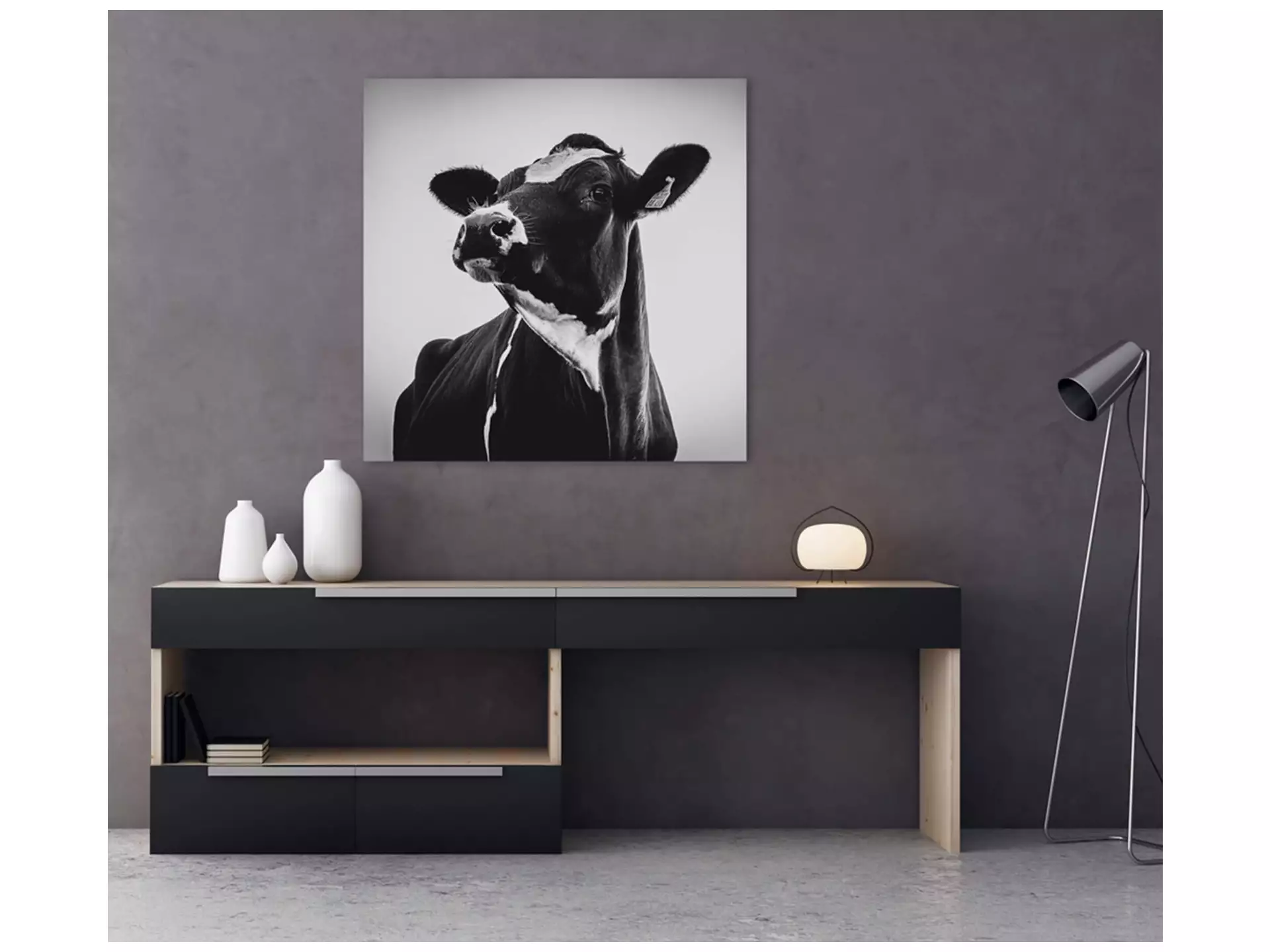 Digitaldruck auf Acrylglas Schöne Kuh image LAND / Grösse: 95 x 95 cm