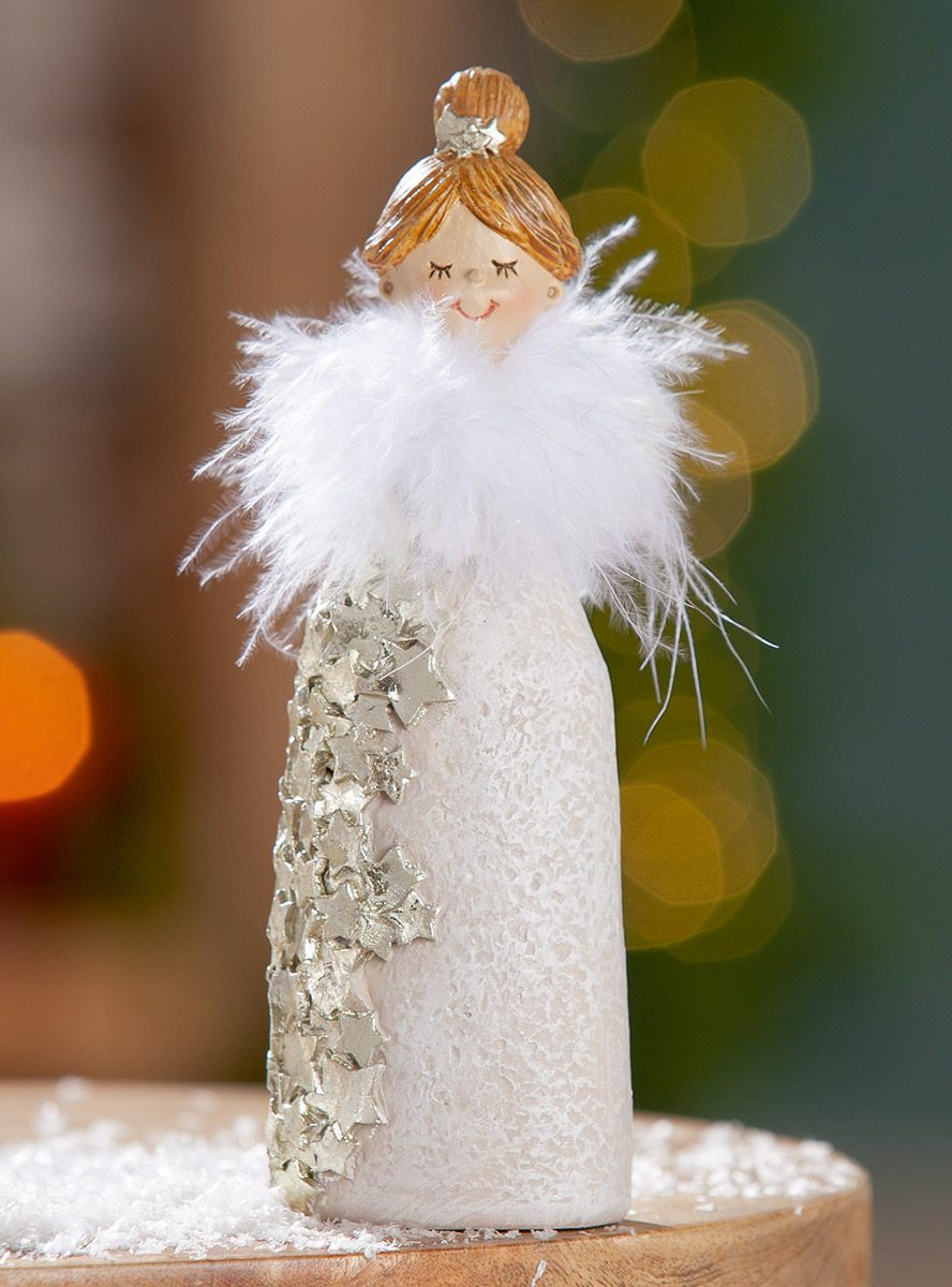 Figur Engel, Sternmuster, Creme H: 17 cm Gilde