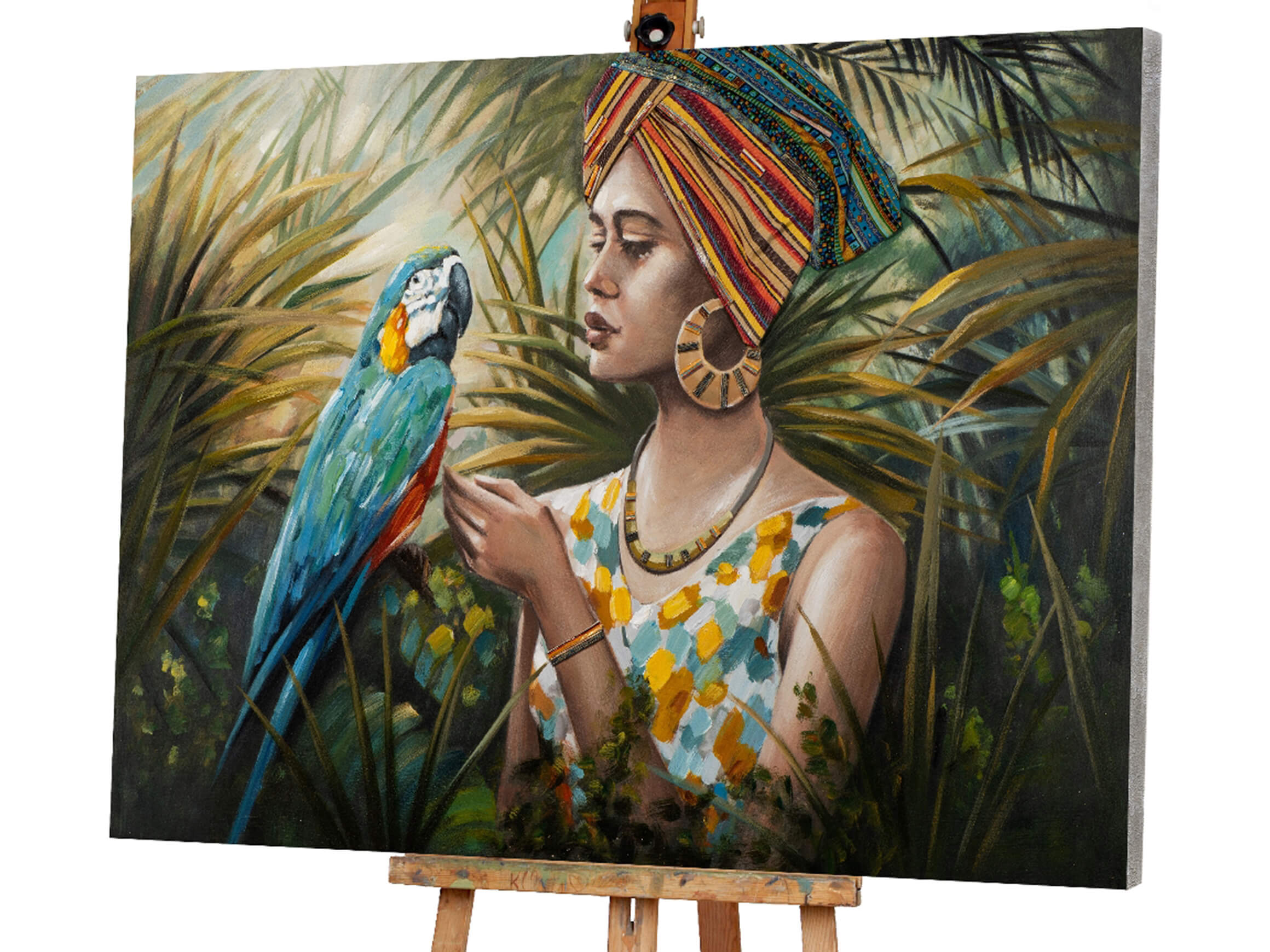 Bild Frau im Dschungel mit Blau-Buntem Papagei image LAND