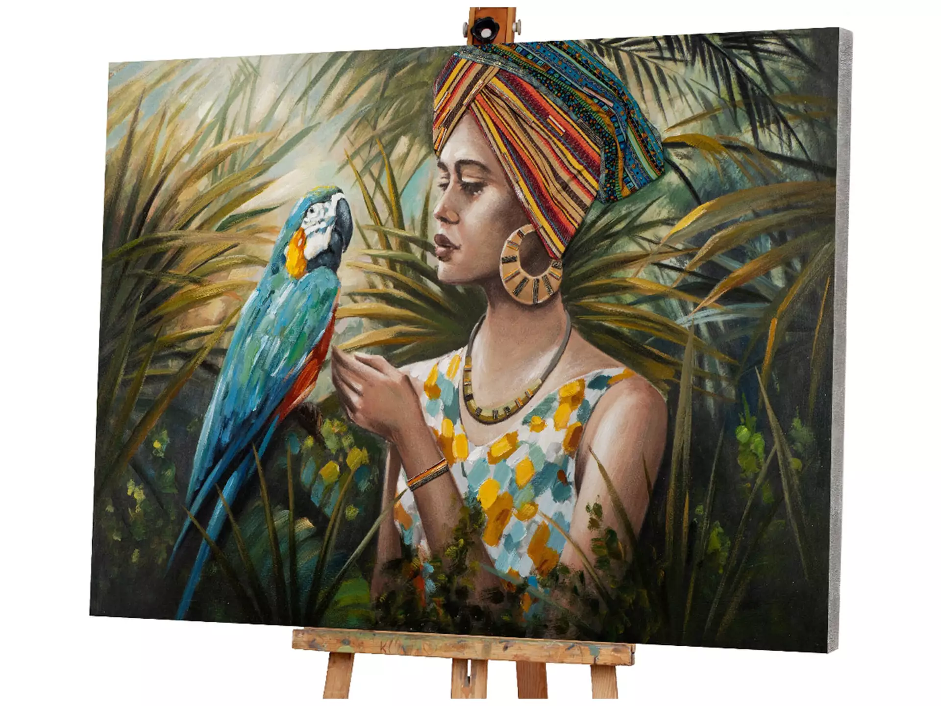 Bild Frau im Dschungel mit Blau-Buntem Papagei image LAND
