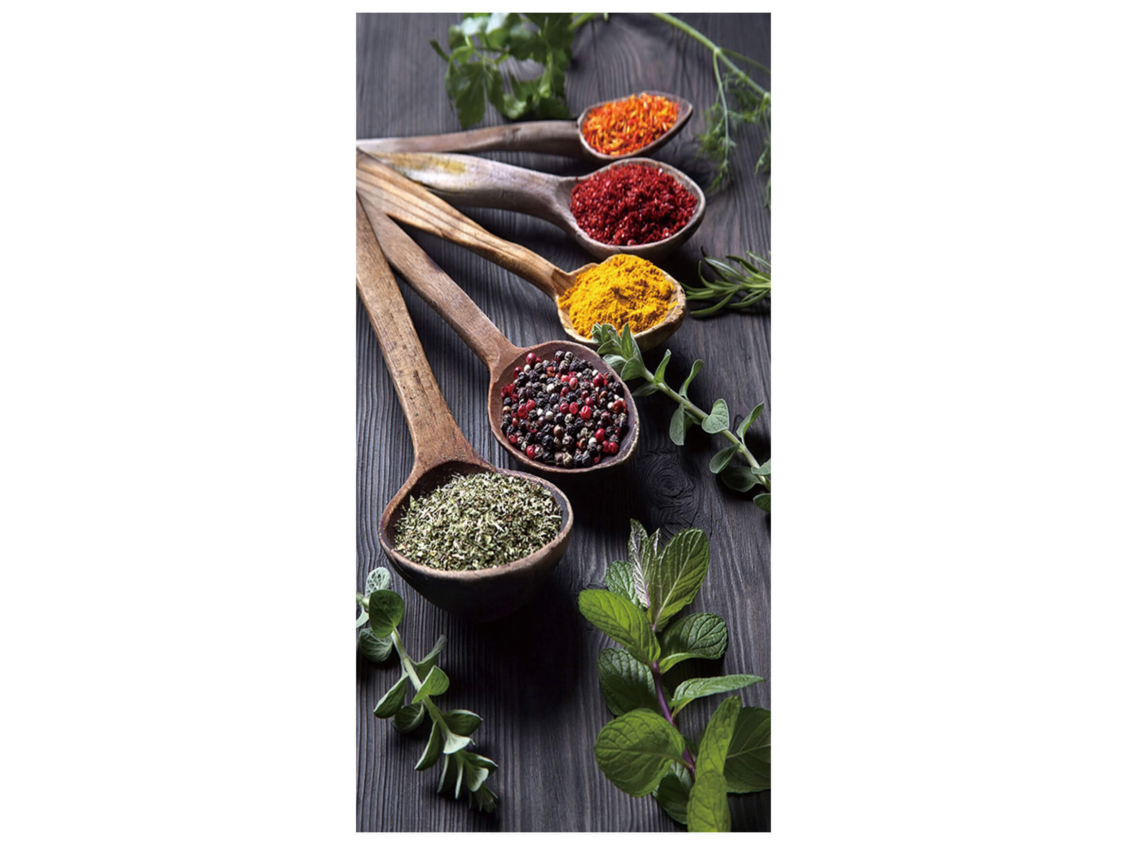 Digitaldruck auf Glas Holzlöffel mit Gewürzen image LAND