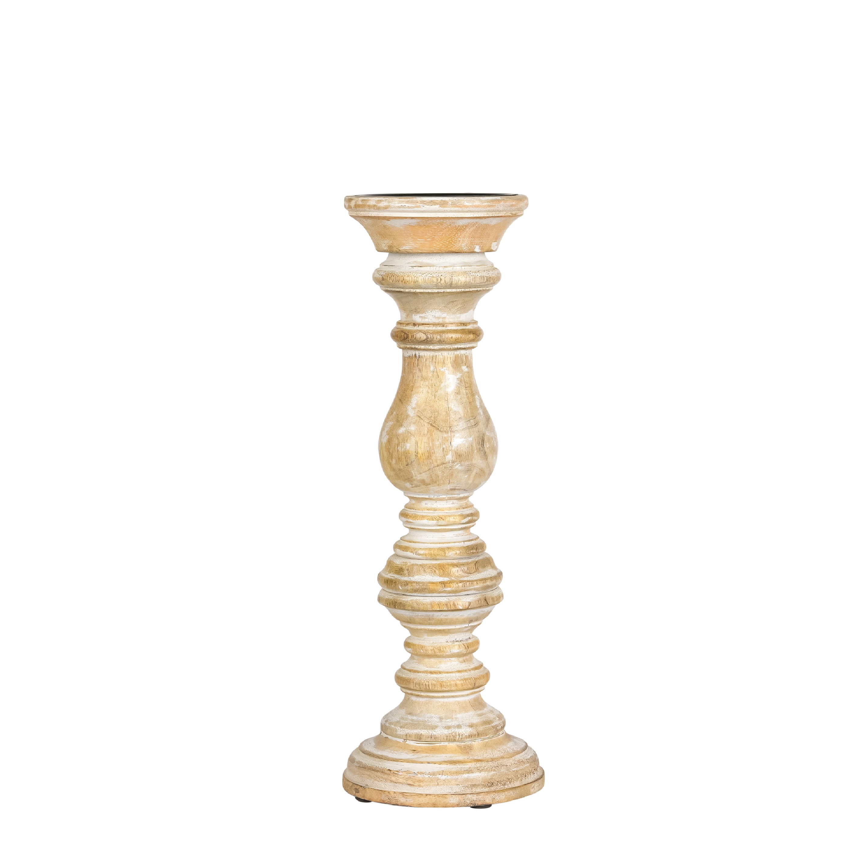 Decofinder Kerzenständer Holz, Weiss-Gewaschen. H: 35 cm  | Schubiger Möbel