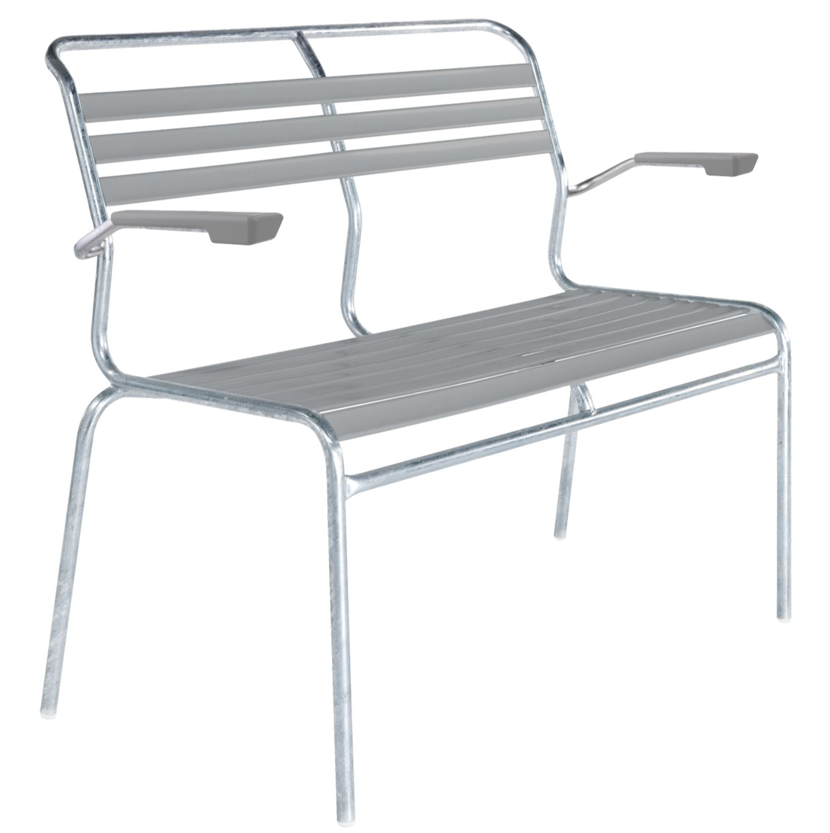 Lättli-Bank Säntis mit Armlehnen Schaffner / Farbe: Alusilber