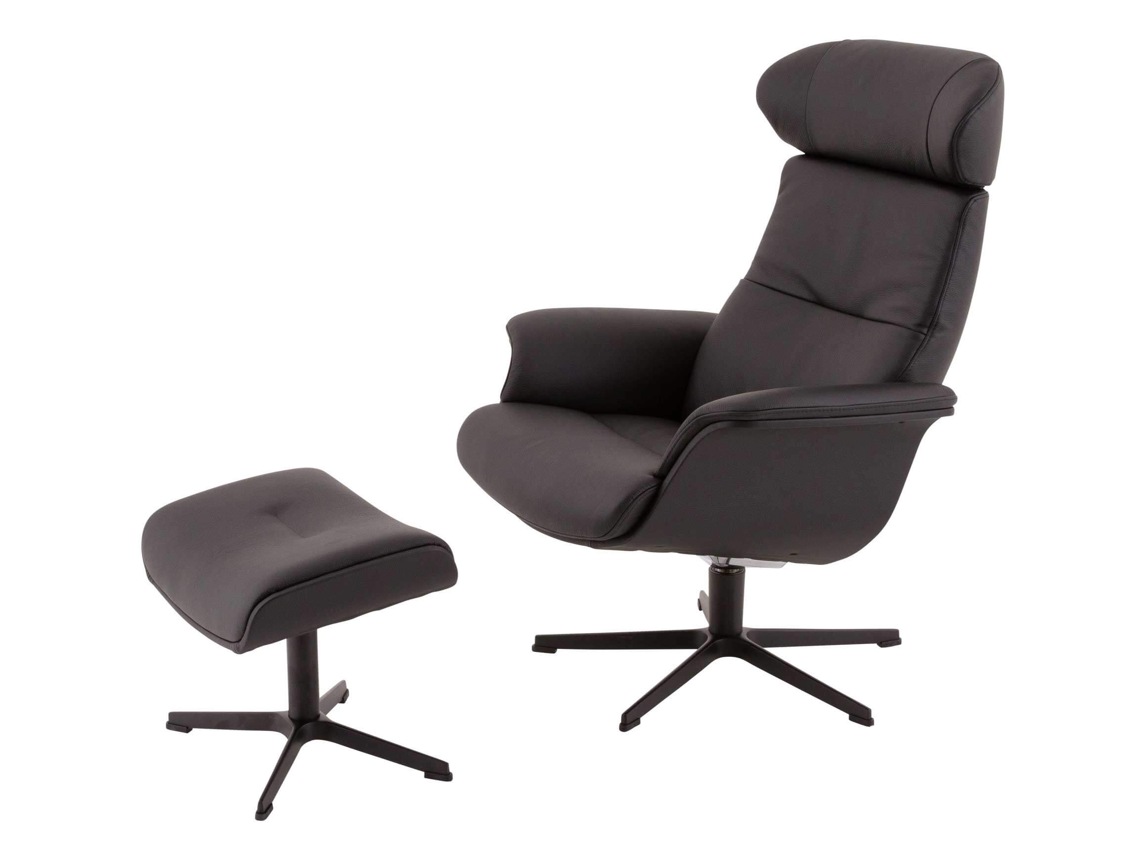 Relaxer+hocker Time Out, Leder Schwarz, Alu-Kreuzfuss, Eames Chair