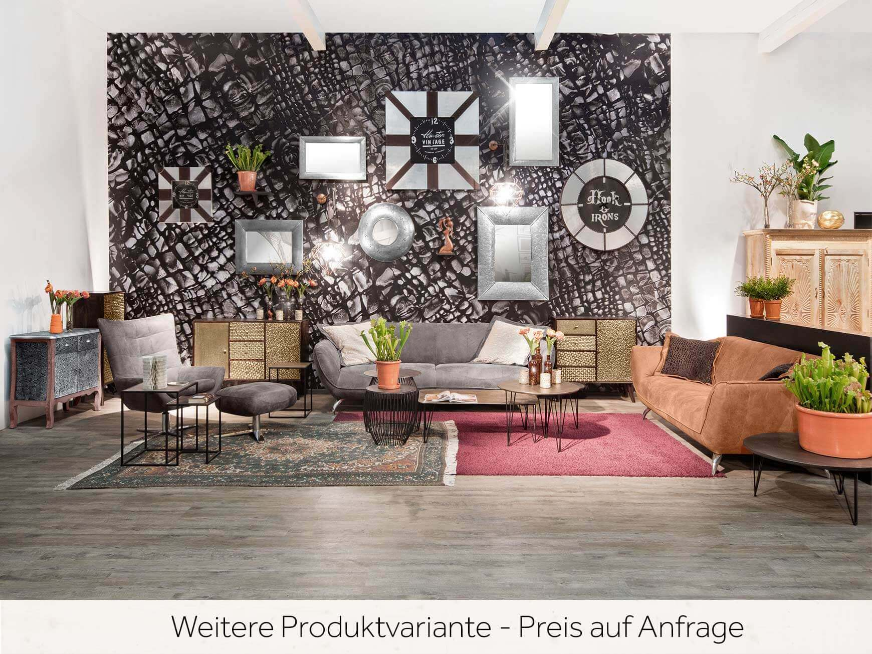 Hocker Vitoria, Leder Braun, Drehbar, Metall, b 60 cm t 48 cm h 42 cm