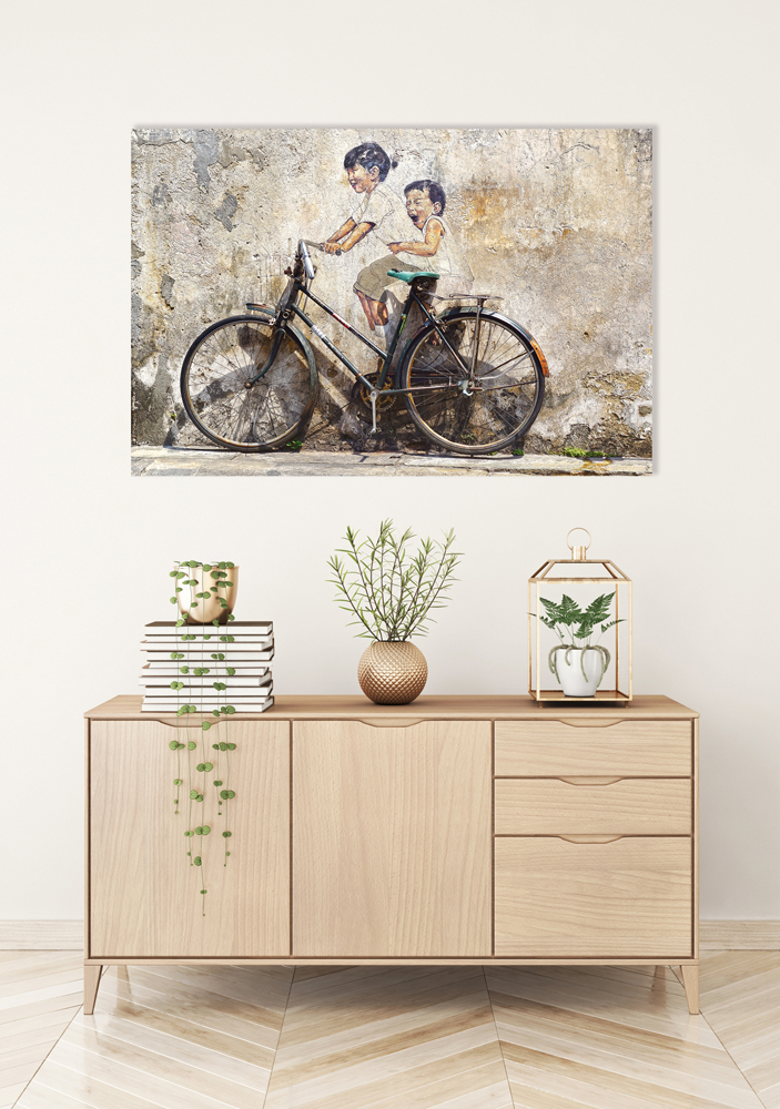 Alubild-Street Art mit Fahrrad-image LAND