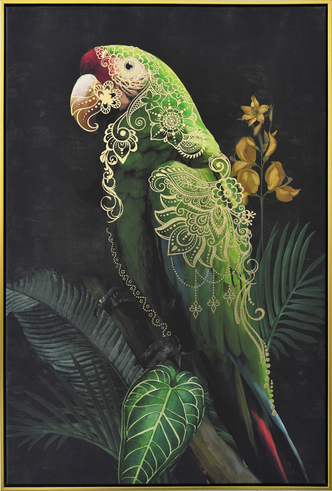 Gemälde-Grüner Ornament-Ara-image LAND
