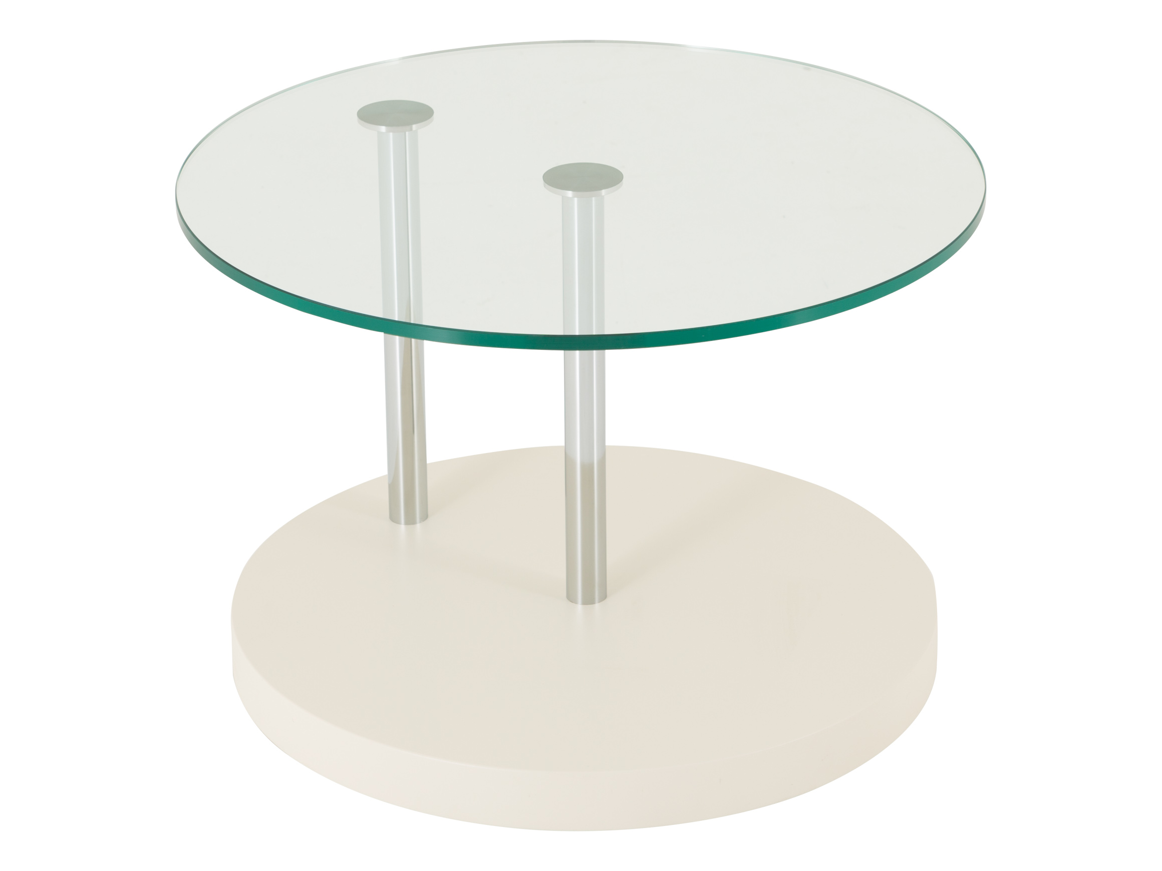 Salontisch Perlmut, Rund, Glas, Lack Weiss, Durchmesser 60 cm h 42 cm