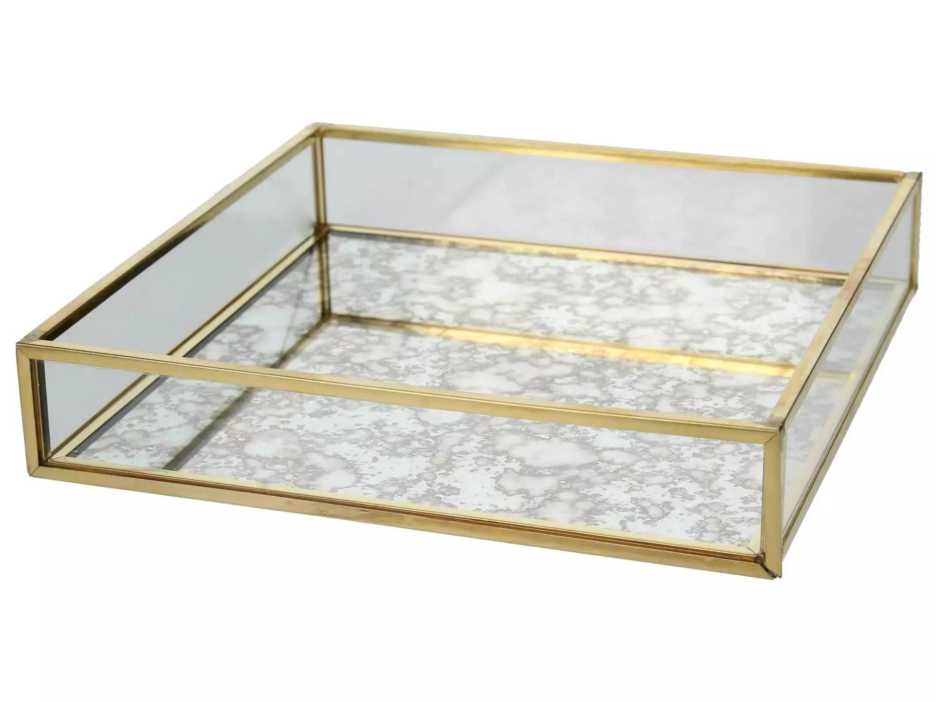 Tablett Messing Glas Gold-Weiss H: 3 cm Kersten