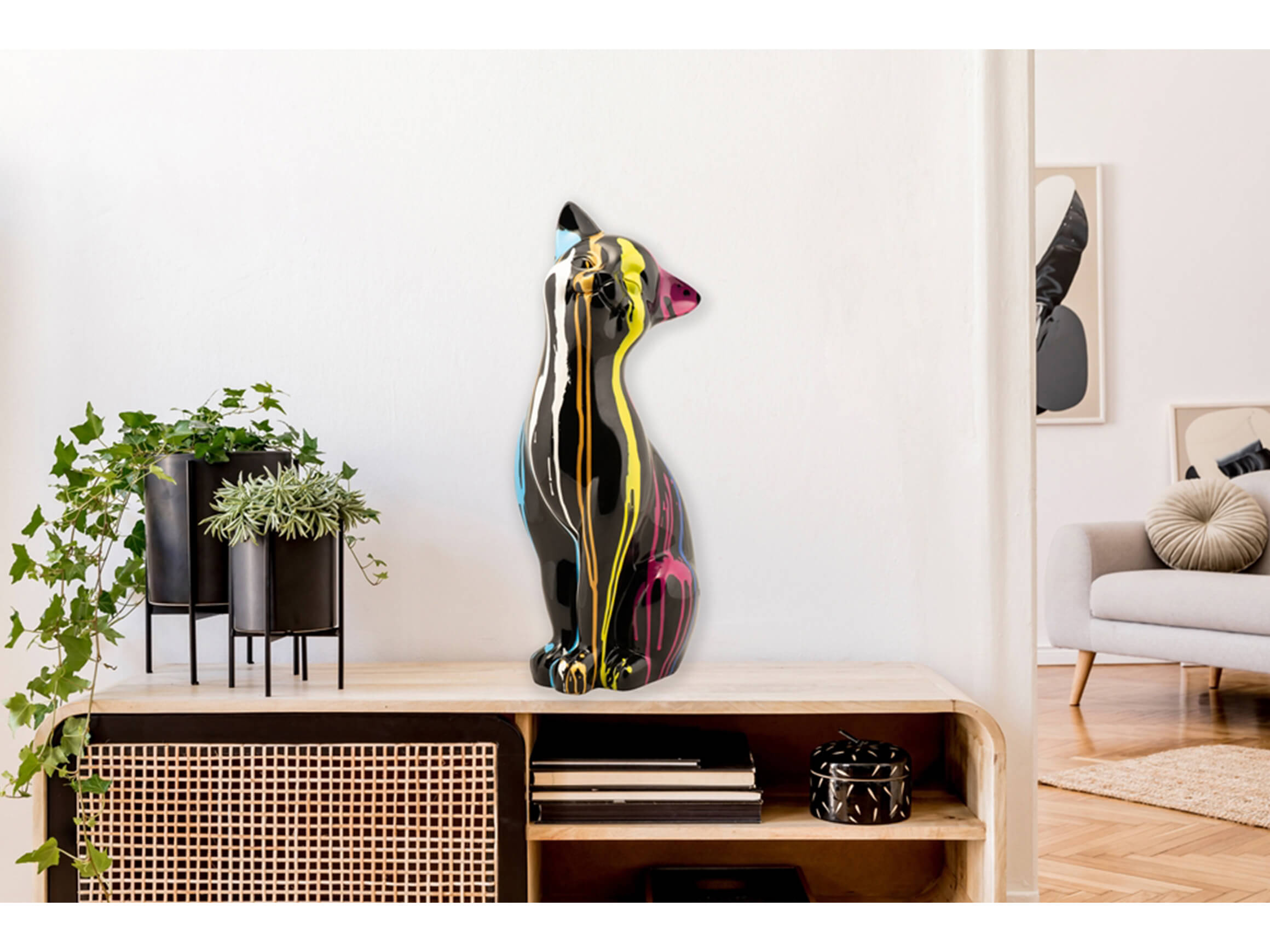 Skulptur Sitzende Bunte Katze 1 image LAND