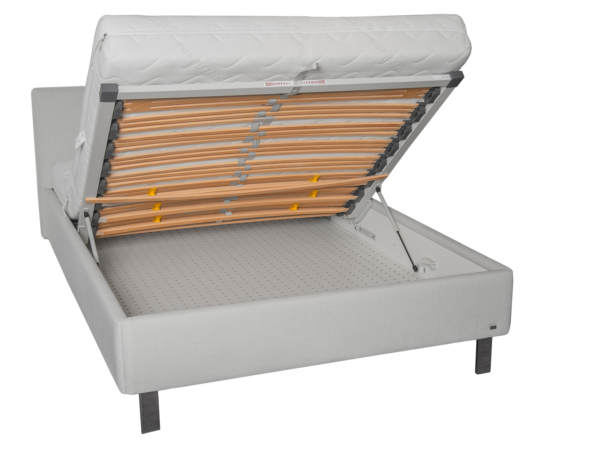 Polsterbett Cerata, Stoff Weiss-Creme, Hebehilfe,