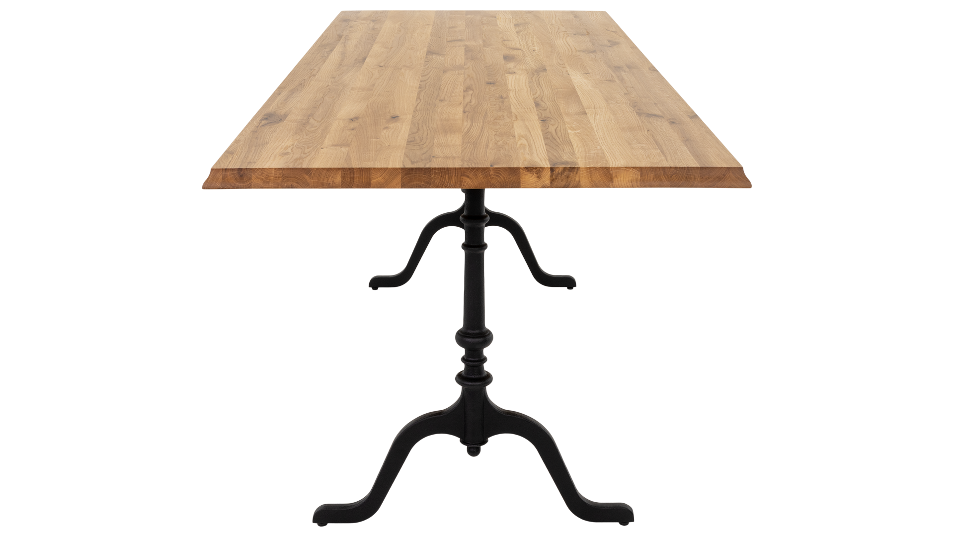 Beizentisch Meilen Wildeiche natur geölt – Karnieskante, Gussfuss 200x80 cm