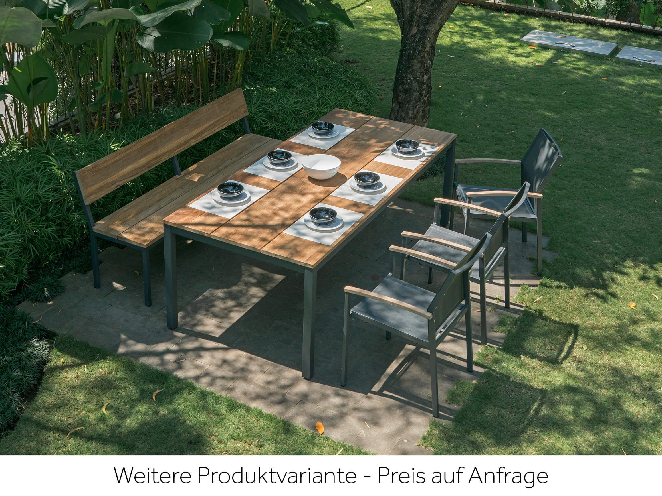 Gartenstuhl Alex Blaser und Trösch / Farbe: Grau Teak / Bezugsmaterial: Batyline