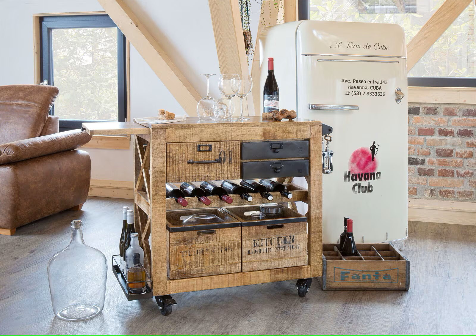 Servierwagen Walterini, Massivholz, Rollbar, b 97 cm t 43 cm h 85 cm