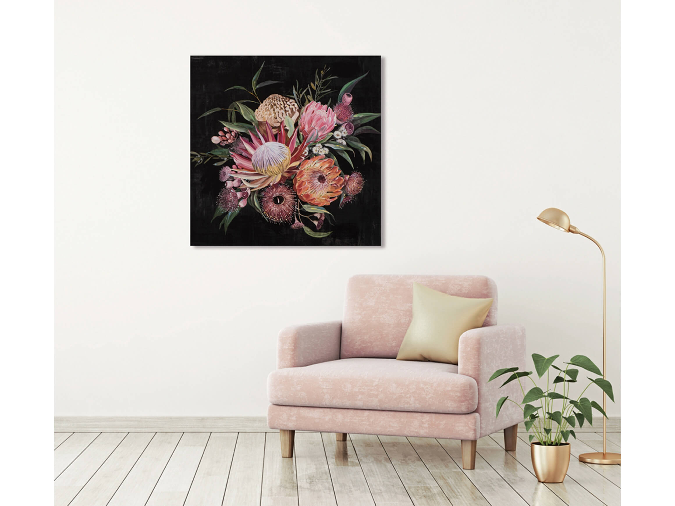 Bild Blumenstrauß auf dunklem Hintergrund image LAND / Grösse: 60 x 60 cm