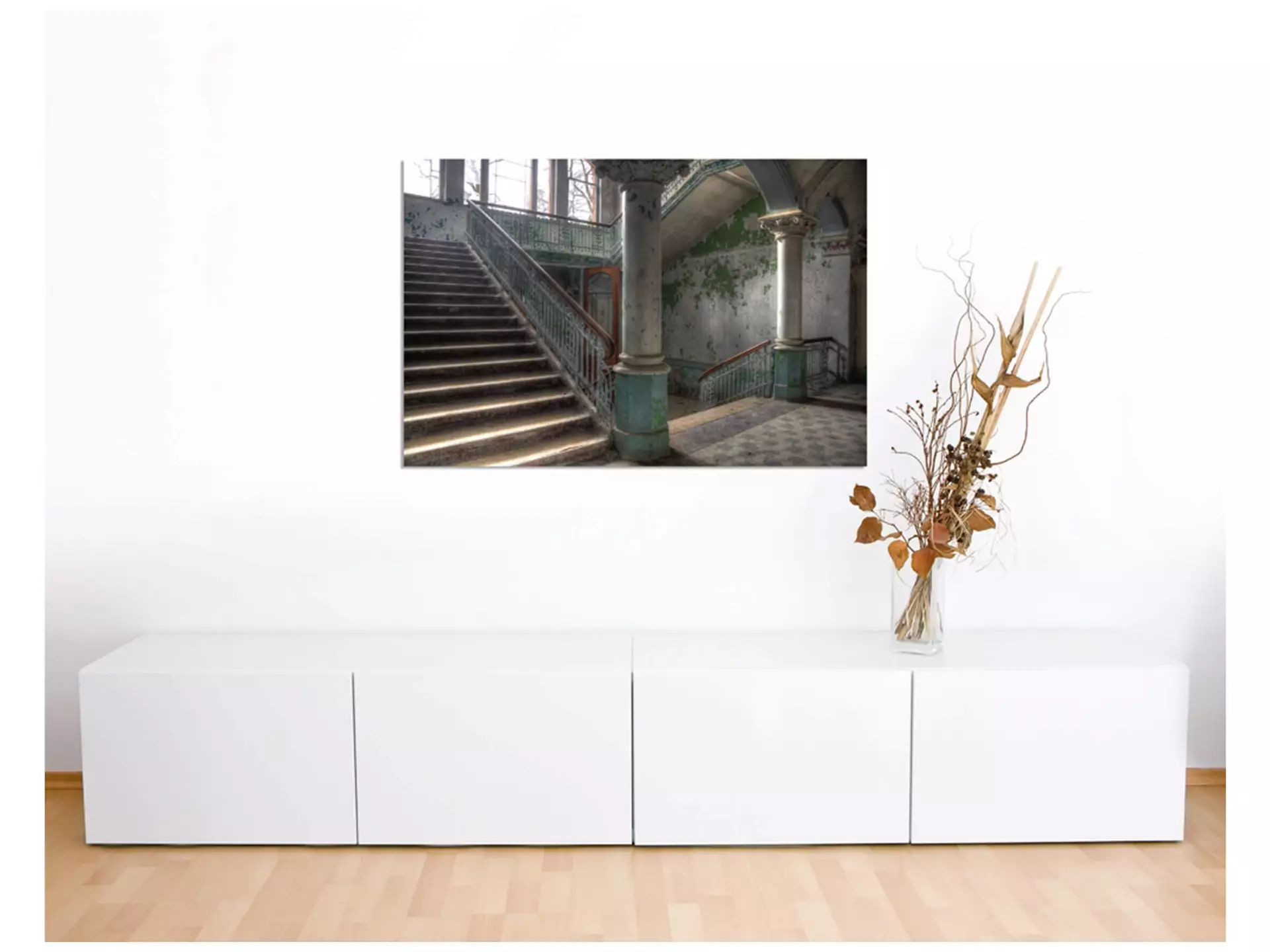 Digitaldruck auf Acrylglas Lost Place Treppenhaus 1 image LAND / Grösse: 150 x 100 cm