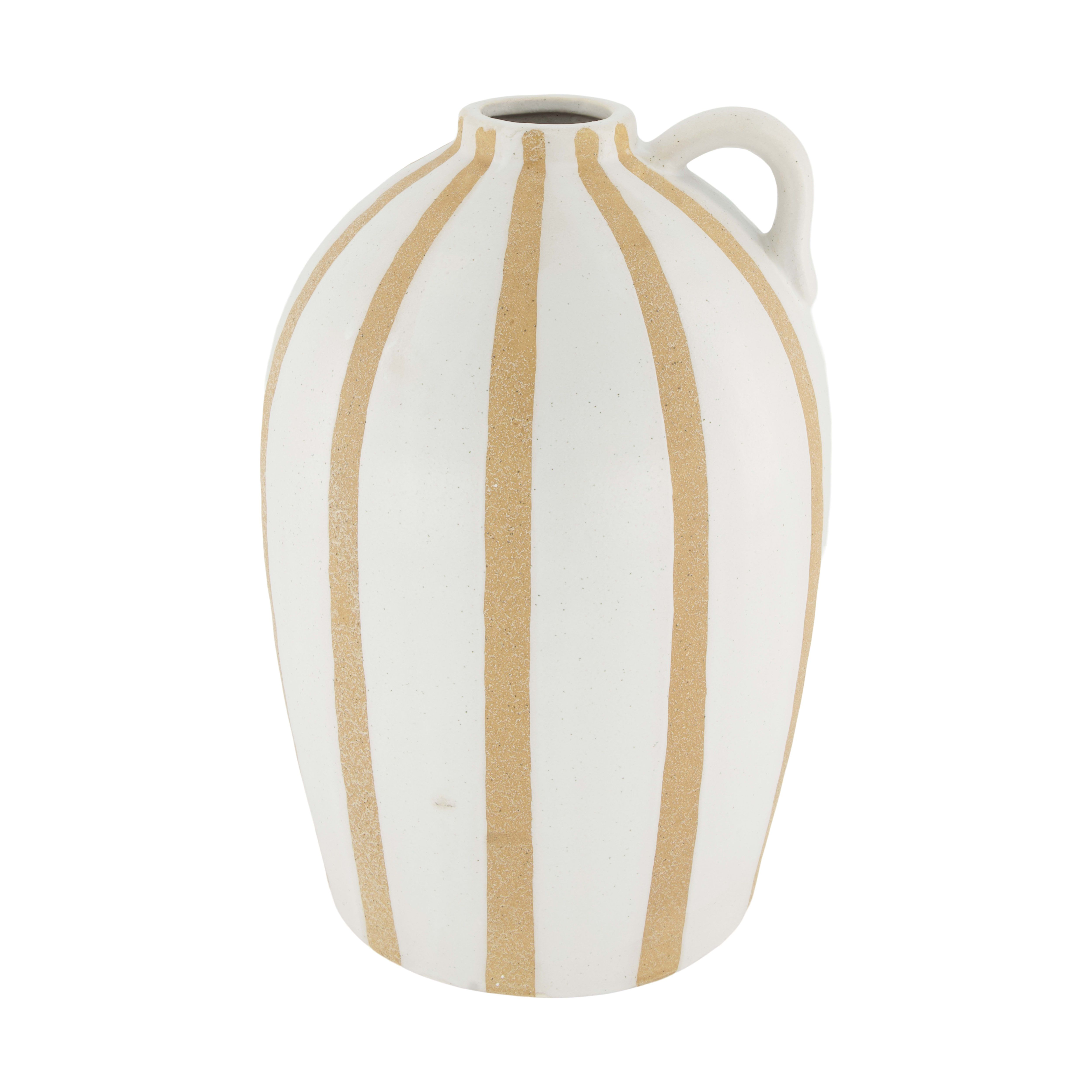 Vase Flasche Keramik, Weiss-Braun Decofinder