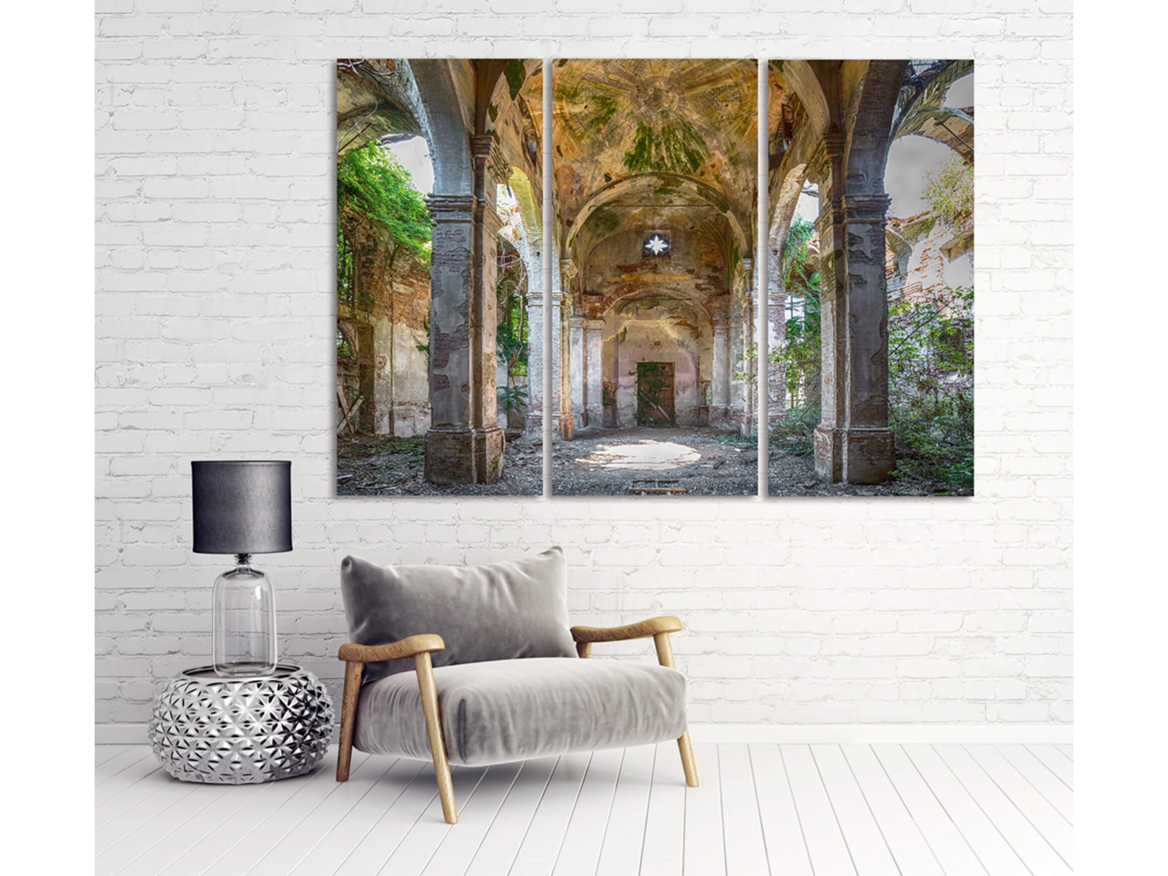 Digitaldruck auf Acrylglas Tryptichon - Verlassener Flur 2 image LAND