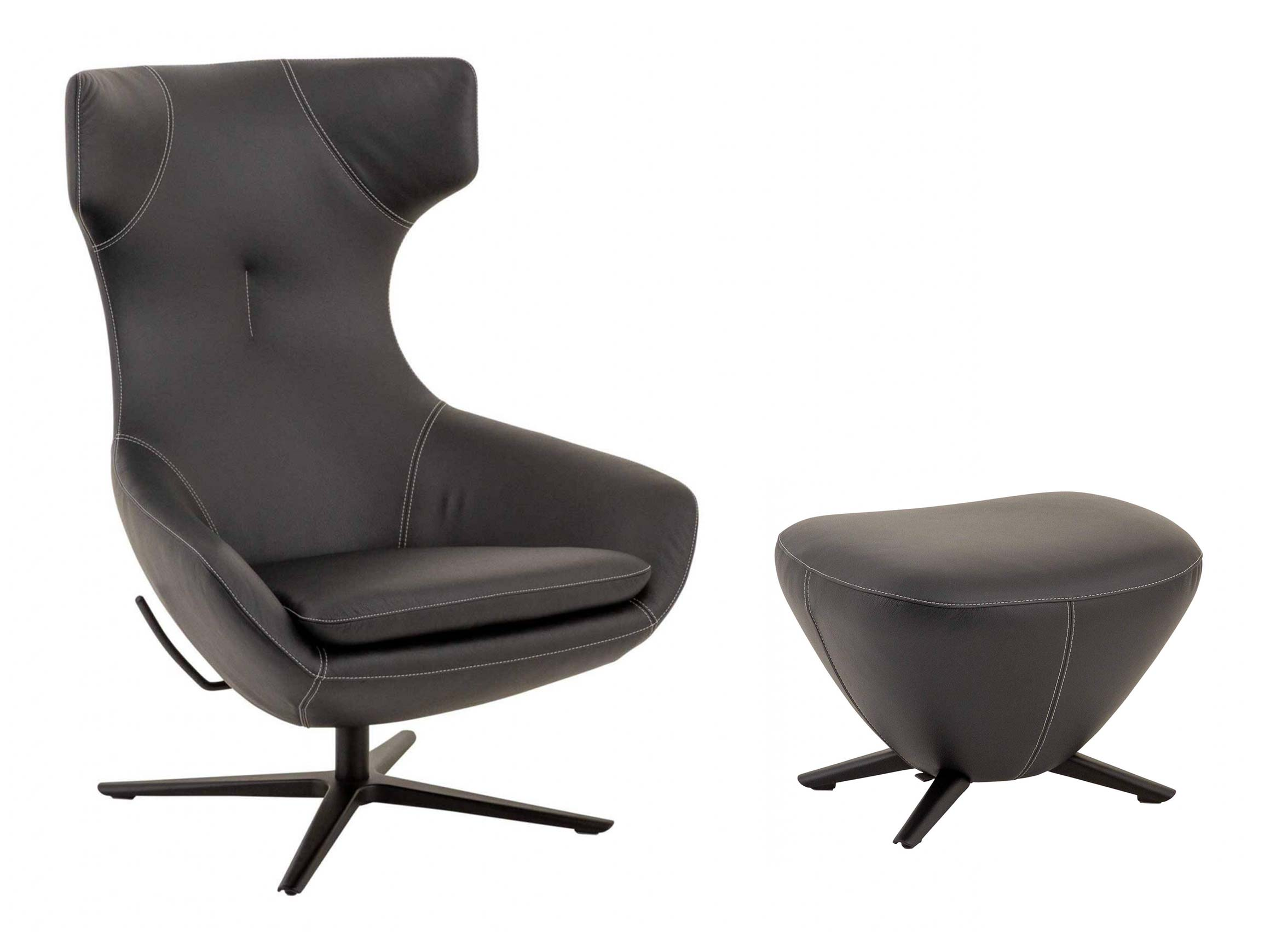 Leolux Sessel + Hocker Caruzzo Schwarz | Schubiger Möbel