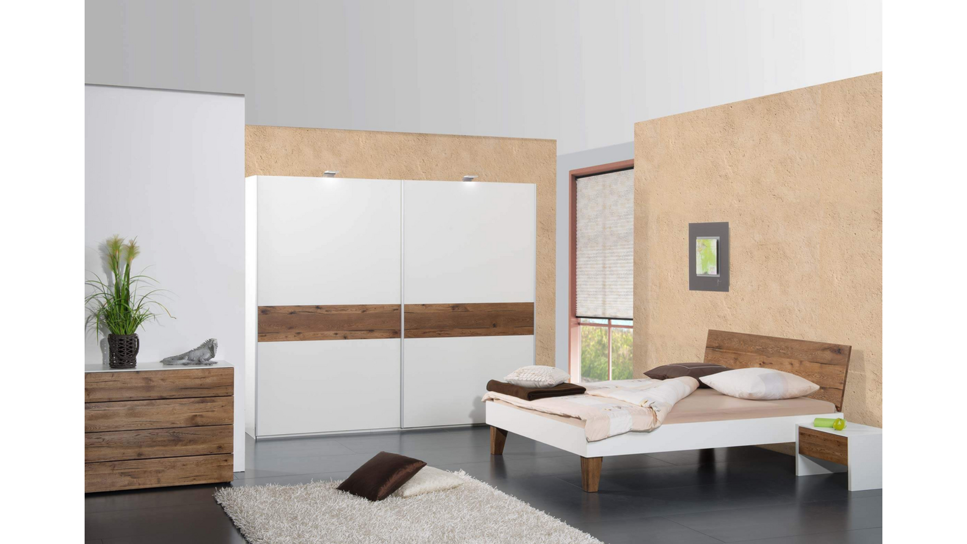 Bett Balboa, Sumpfeiche, Weiss Lackiert, Liegefläche 180 x 200 cm
