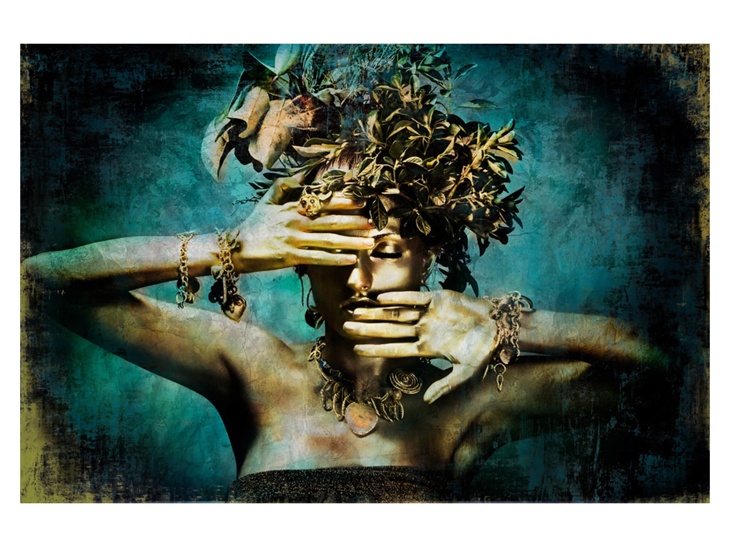 Digitaldruck auf Glas Schönheit mit Blätterschmuck image LAND