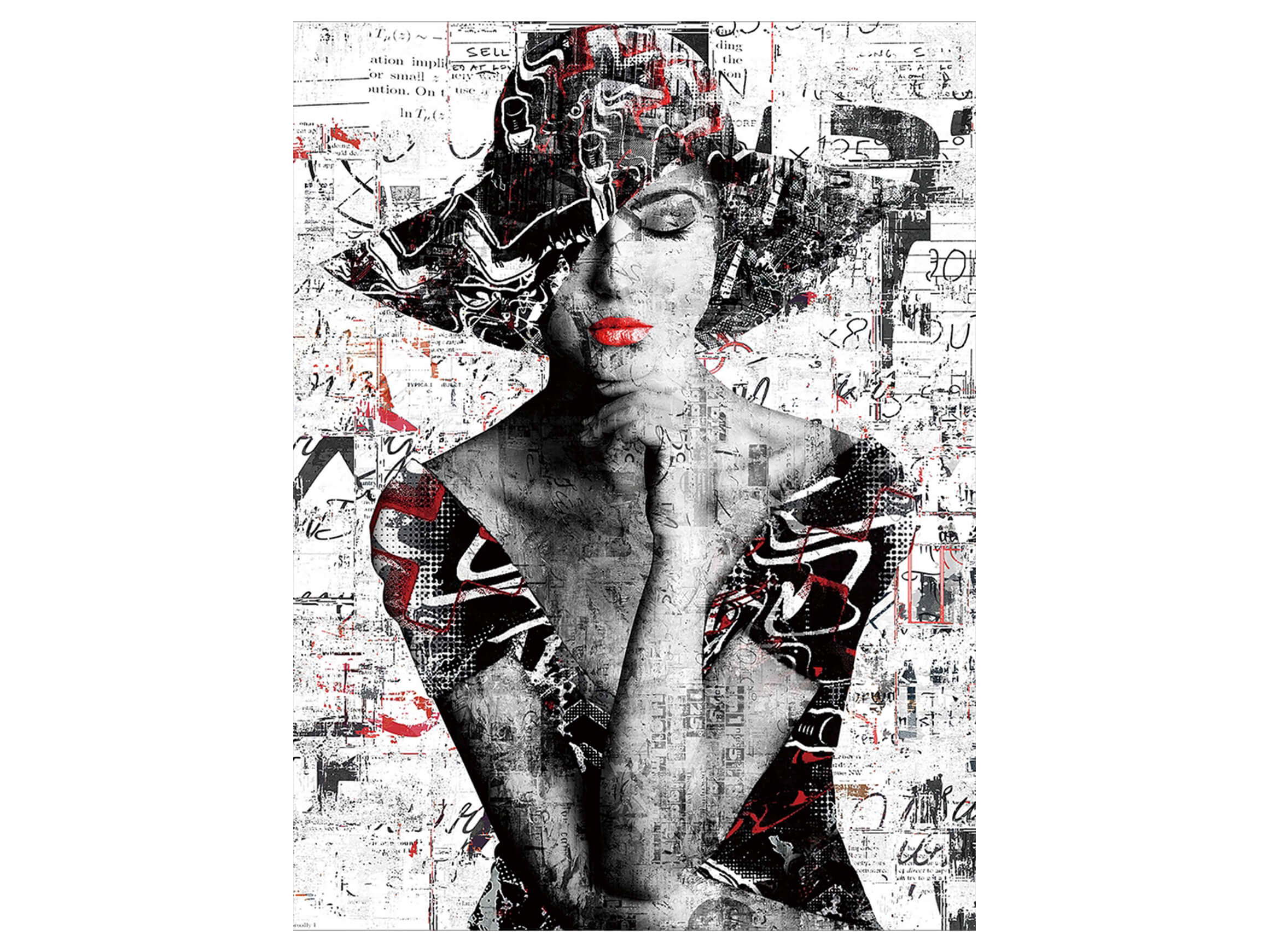 Digitaldruck auf Glas Schwarz-Weiss Kontrast Street Art 70er Schlapphut image LAND / Grösse: 120 x 90 cm