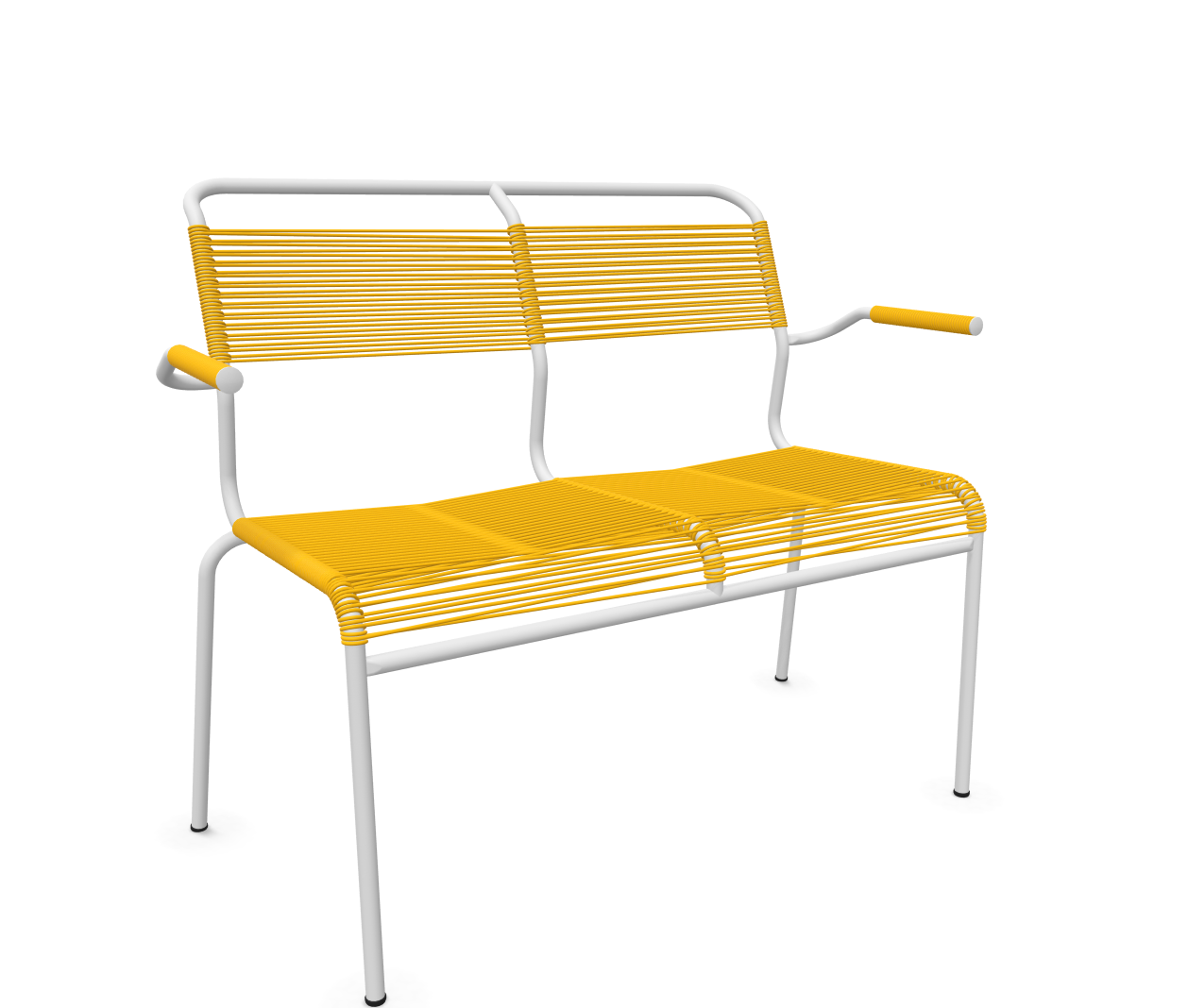 Spaghetti-2er-Bank Säntis mit Lehne von Schaffner / Farbe: Gelb / Grösse: 107 x 58 cm
