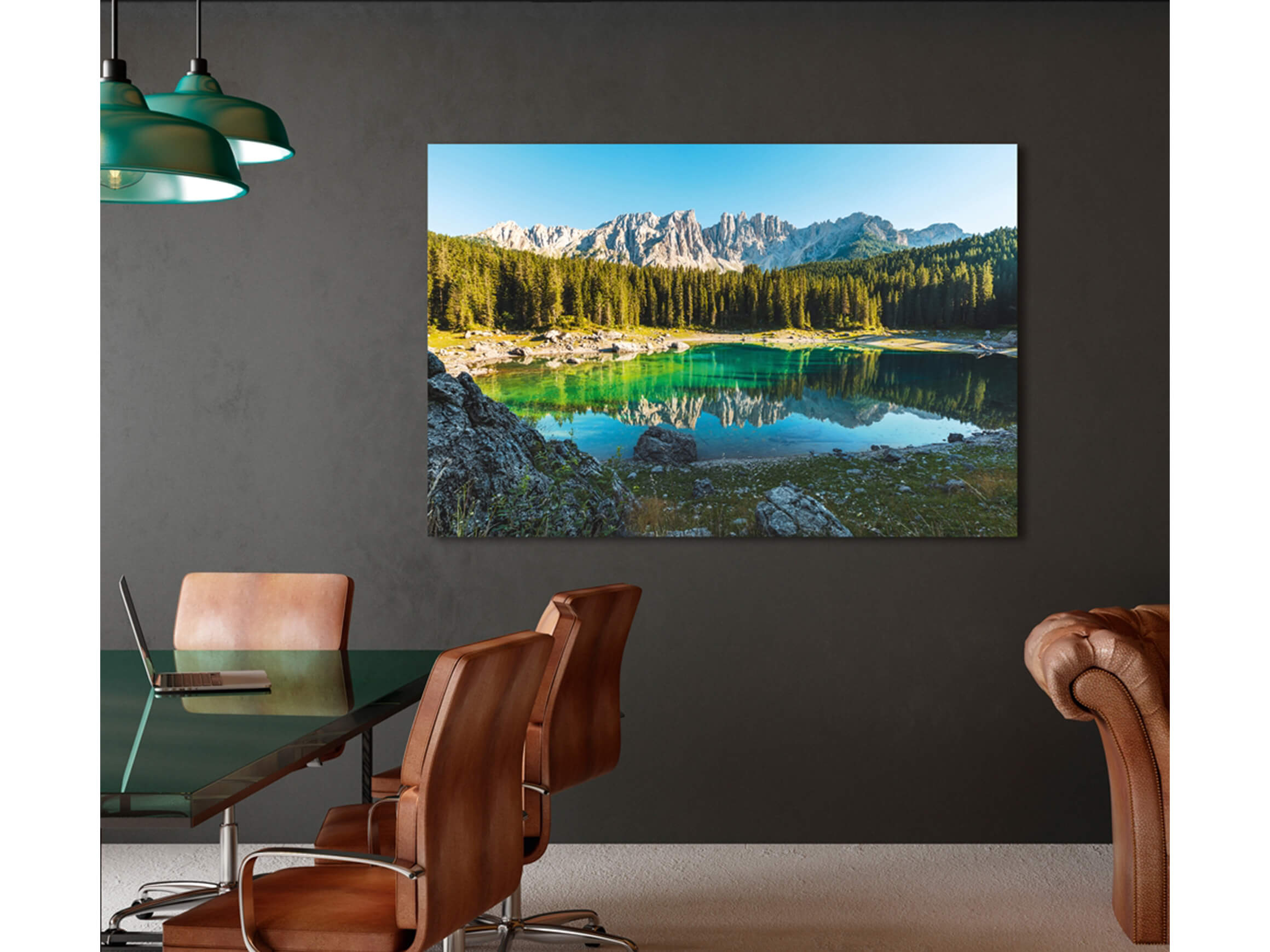 Digitaldruck auf Acrylglas Idyllischer Bergsee image LAND / Grösse: 120 x 80 cm