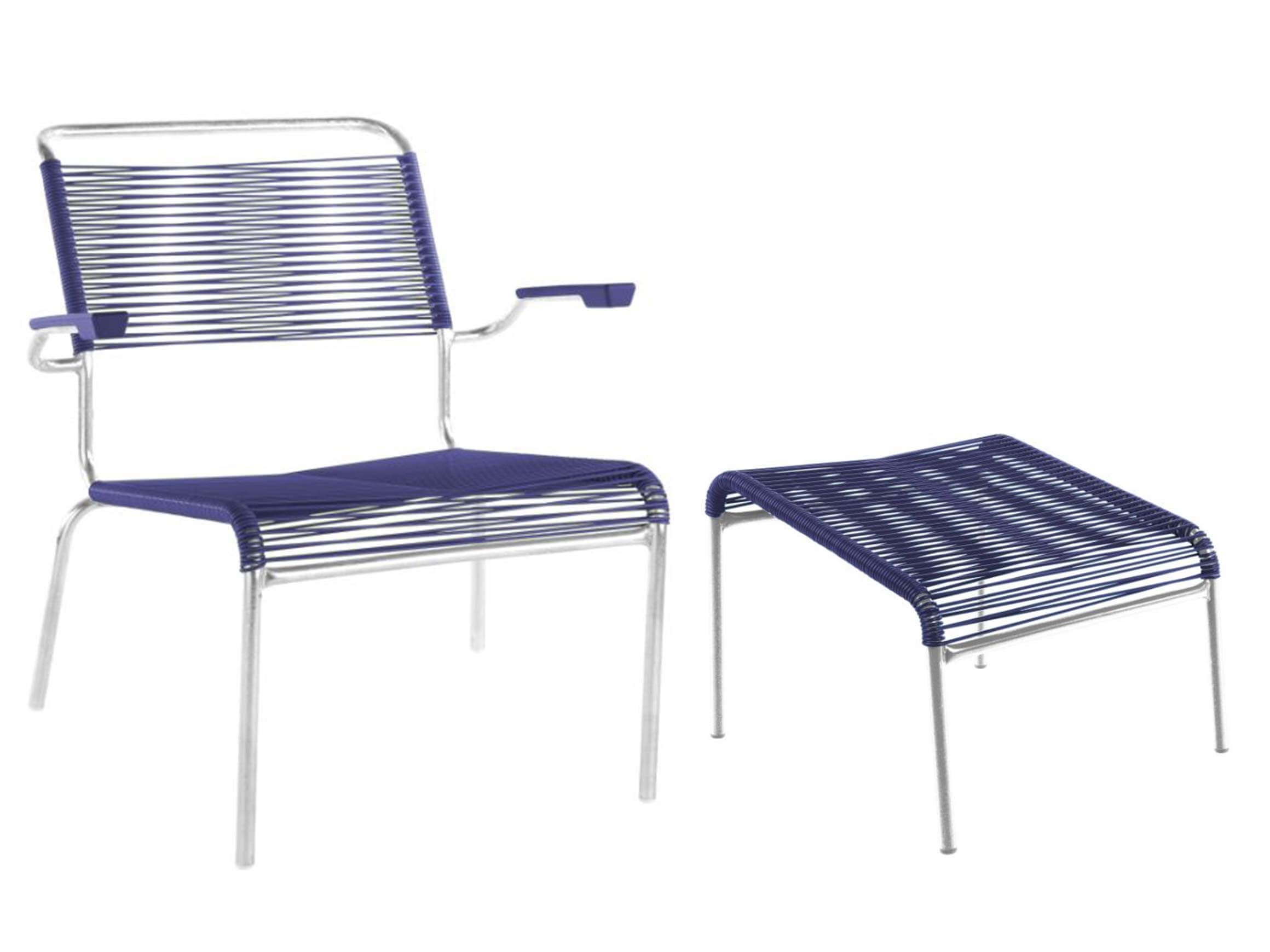 Spaghetti-Lounger + Hocker Säntis mit Armlehnen Schaffner / Farbe: Blau