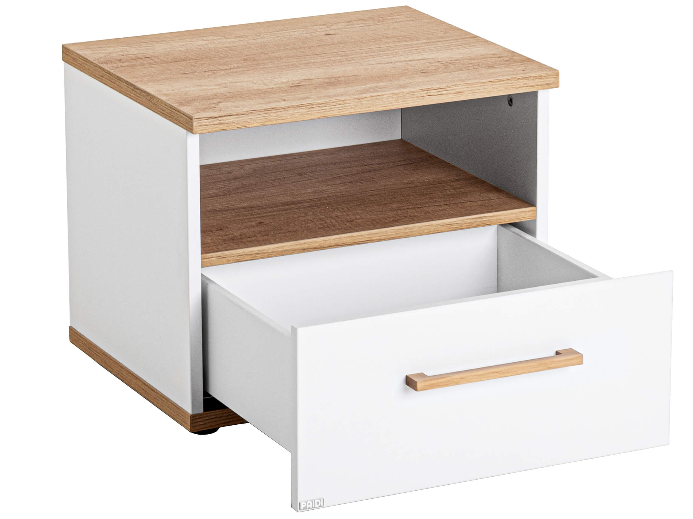 Oscar bedside table by Paidi / Colour: White / Dimensions: 48 x 40 cm