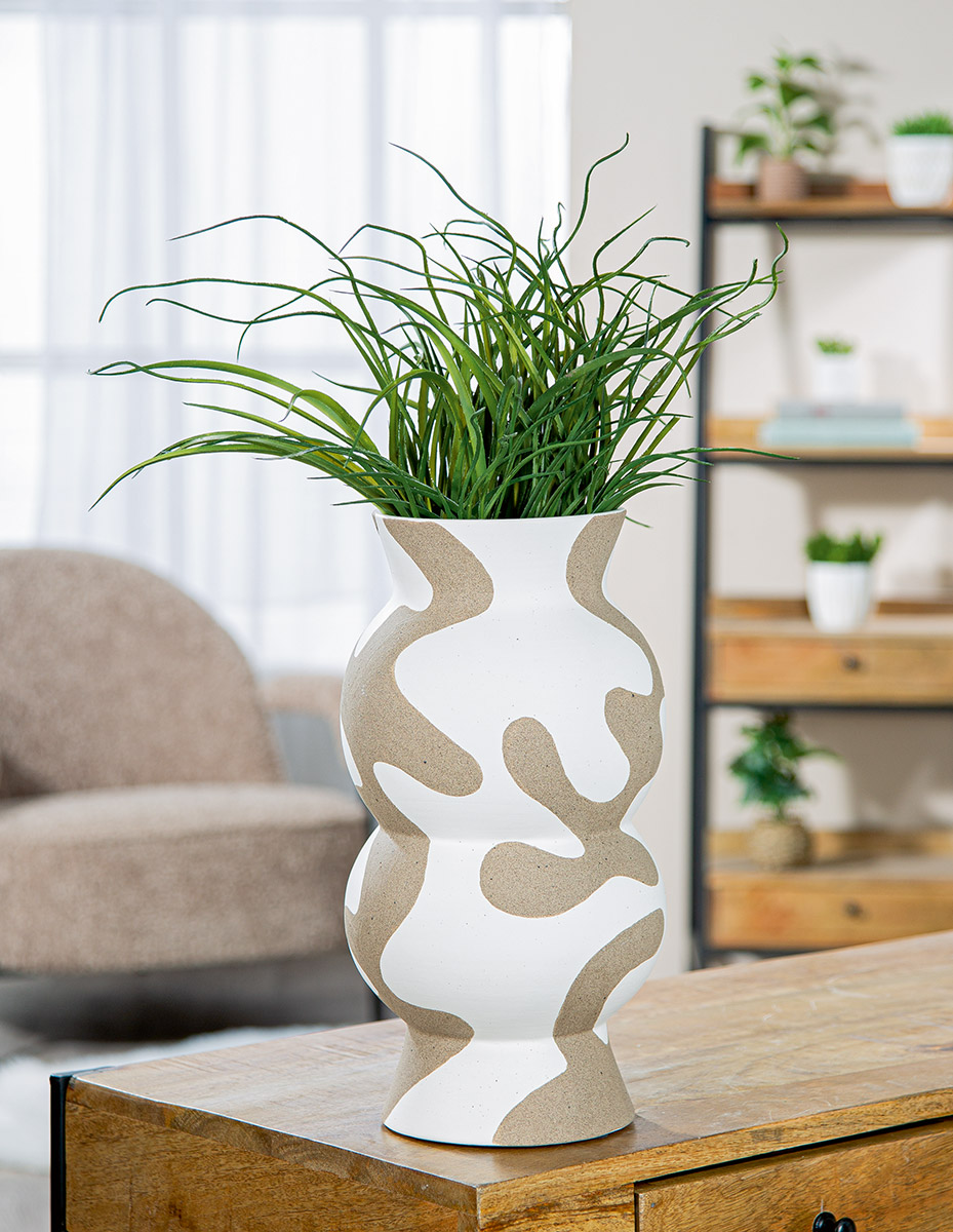 Vase Areno, Keramik, Beige, Grau, Weiss H: 35 cm Gilde