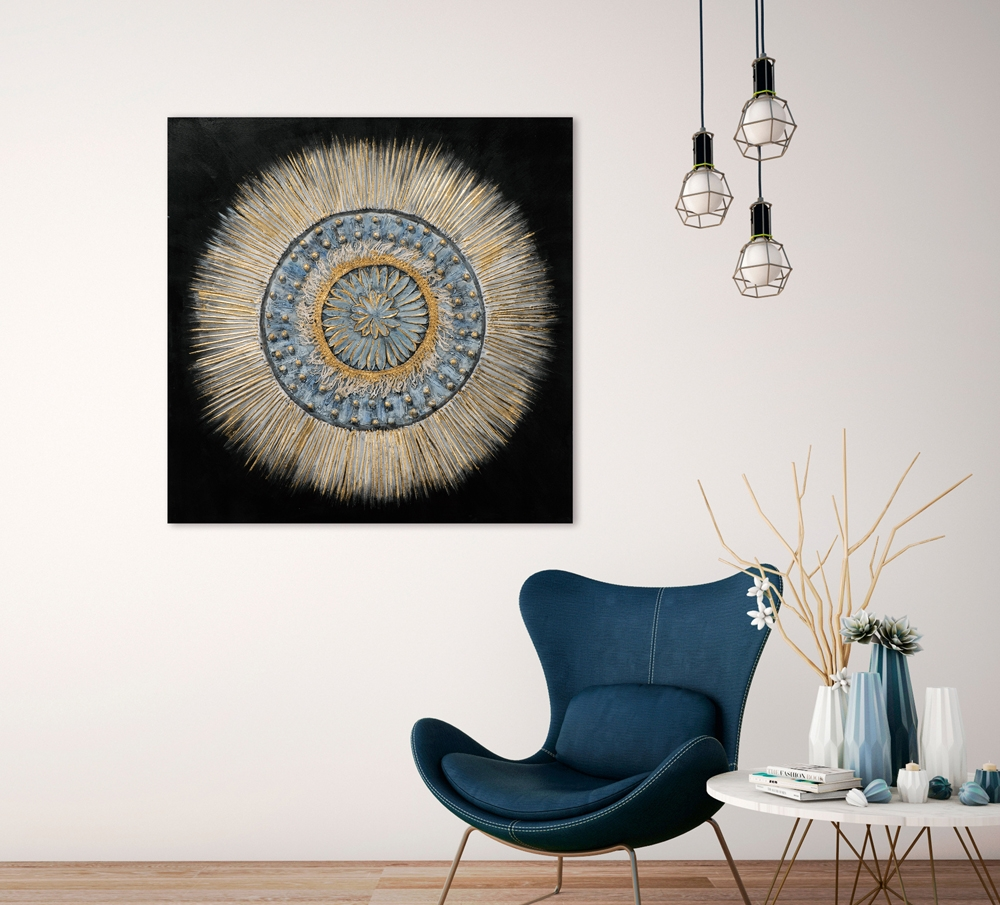 Bild Blaugraues 3D Mandala image LAND / Farbe: Blau Schwarz-Gold