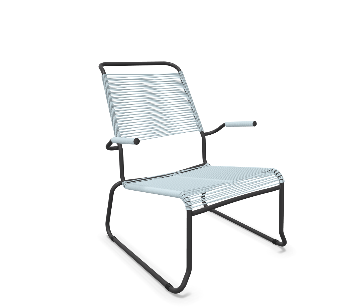 Kufen-Spaghetti-Lounger Säntis mit Lehne / Hochlehner von Schaffner / Farbe: Pastellblau / Grösse: 68 x 85 cm