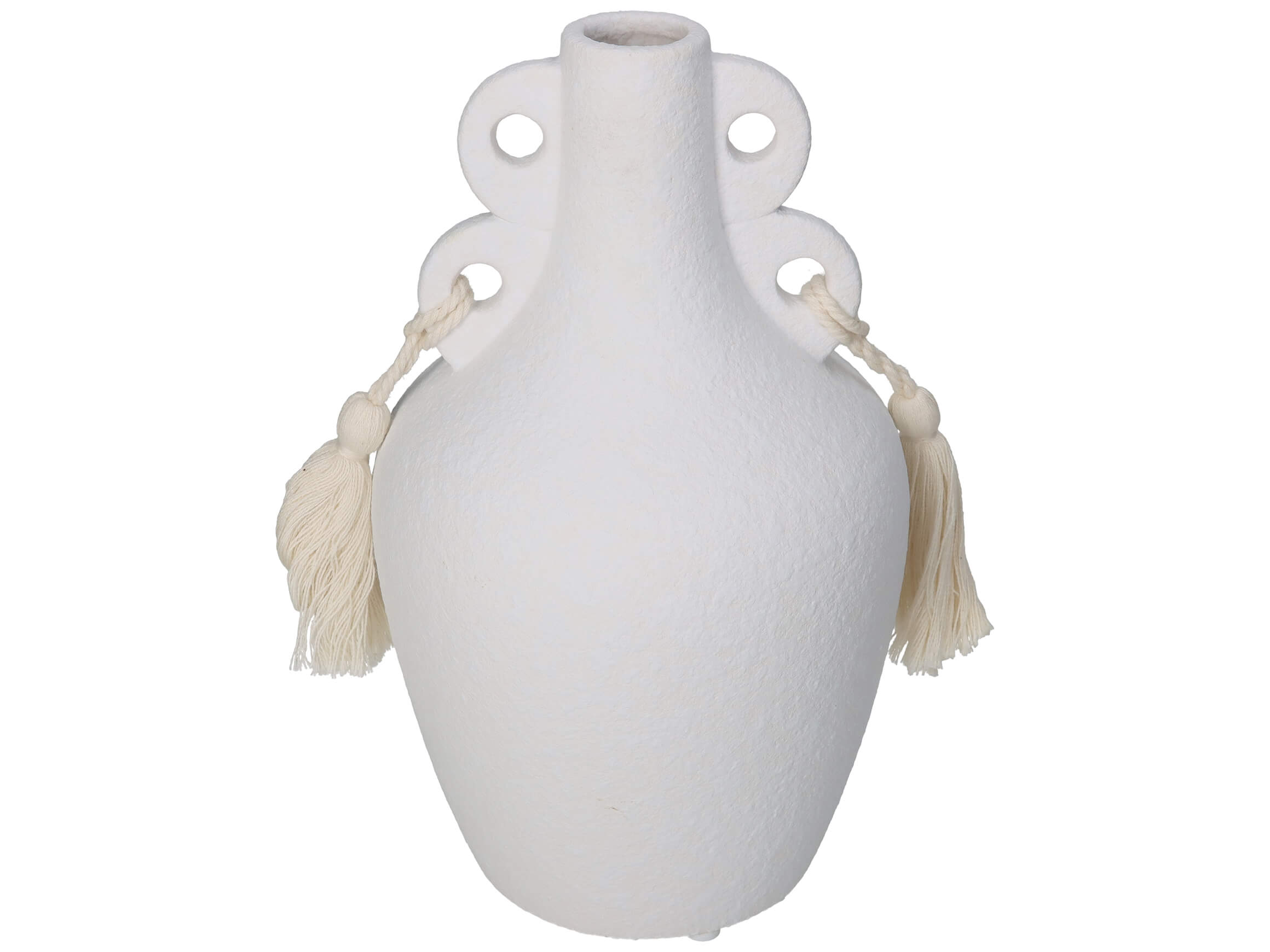 Vase Weiss mit Quasten H: 24 cm Kersten