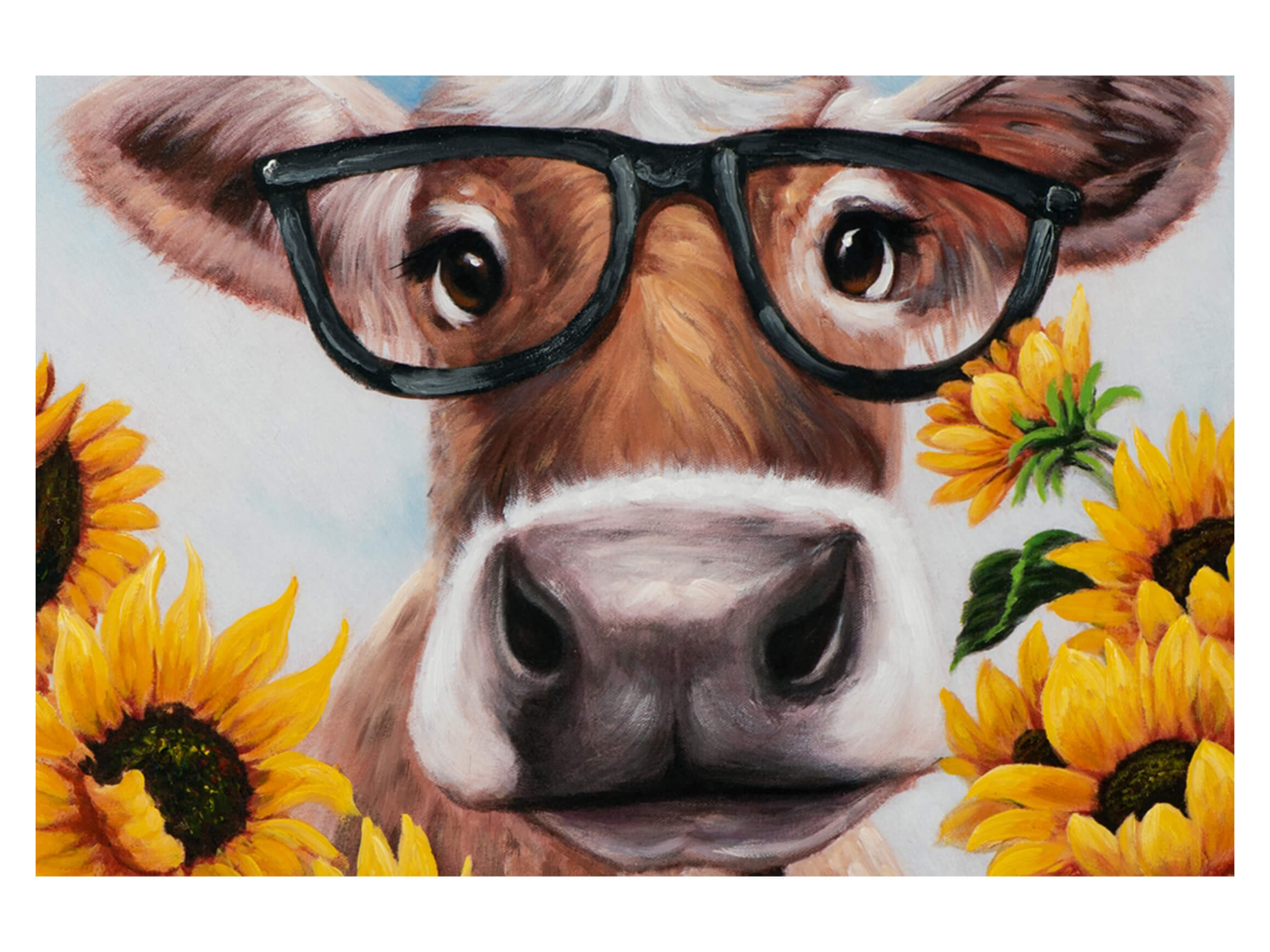 Bild Kuh mit Brille im Sonnenblumenfeld image LAND