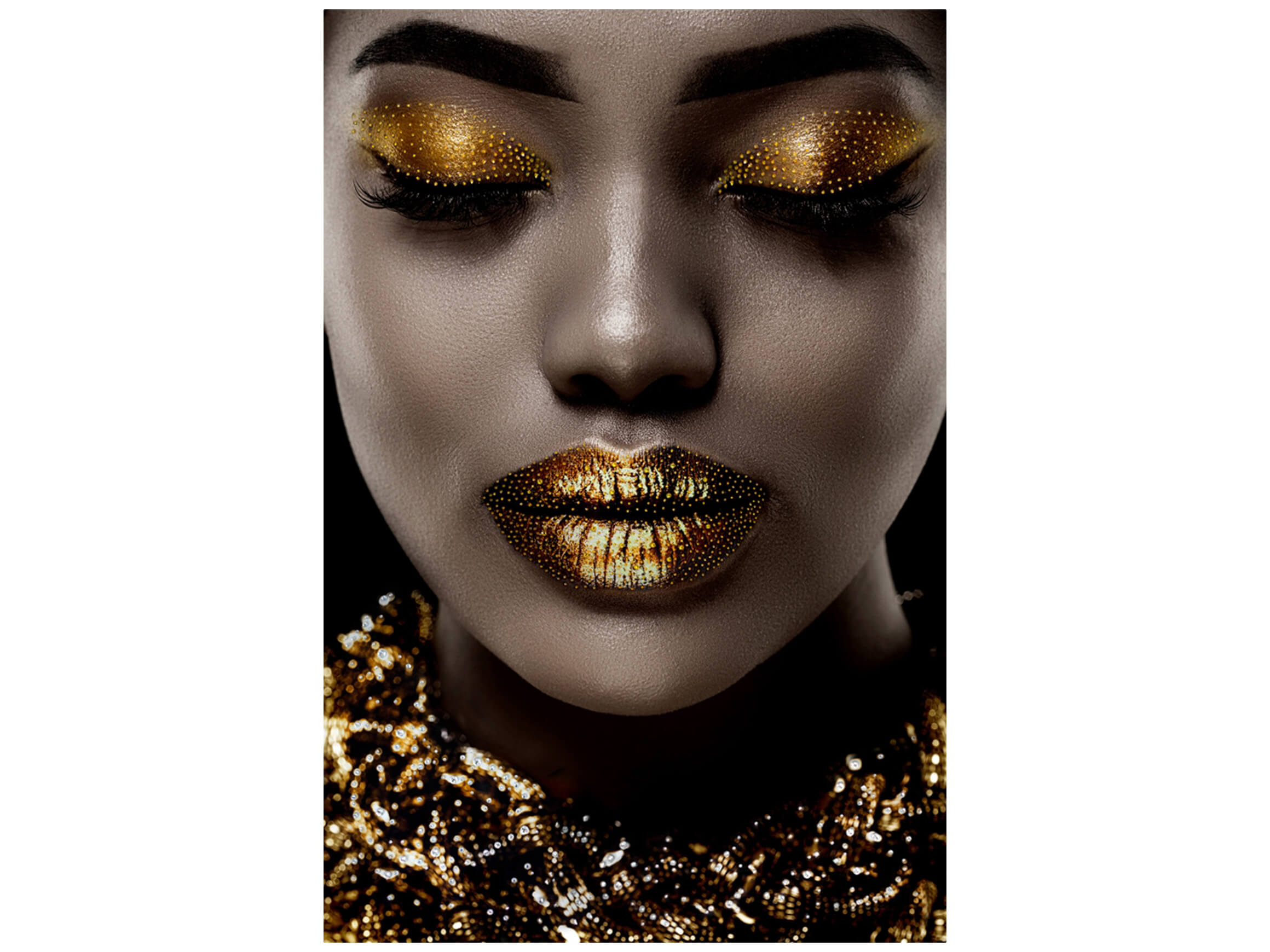 image LAND Digitaldruck auf Glas Goldenes Augen und Lippen-Make up Gelb | Schubiger Möbel
