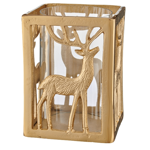 Windlicht Hirschmotiv, Gold Gasper
