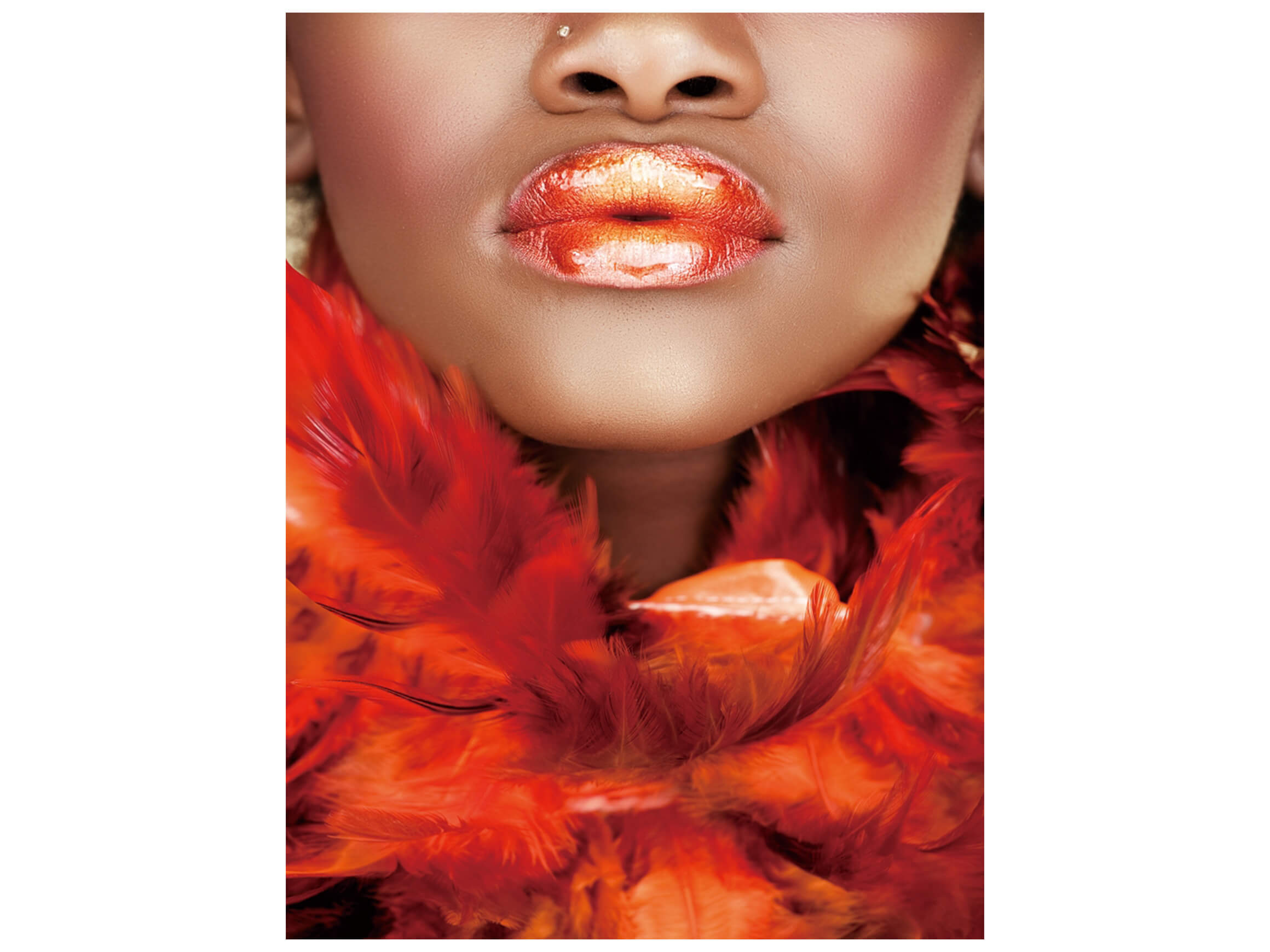 Digitaldruck auf Glas Schönheit mit Roter Federboa image LAND