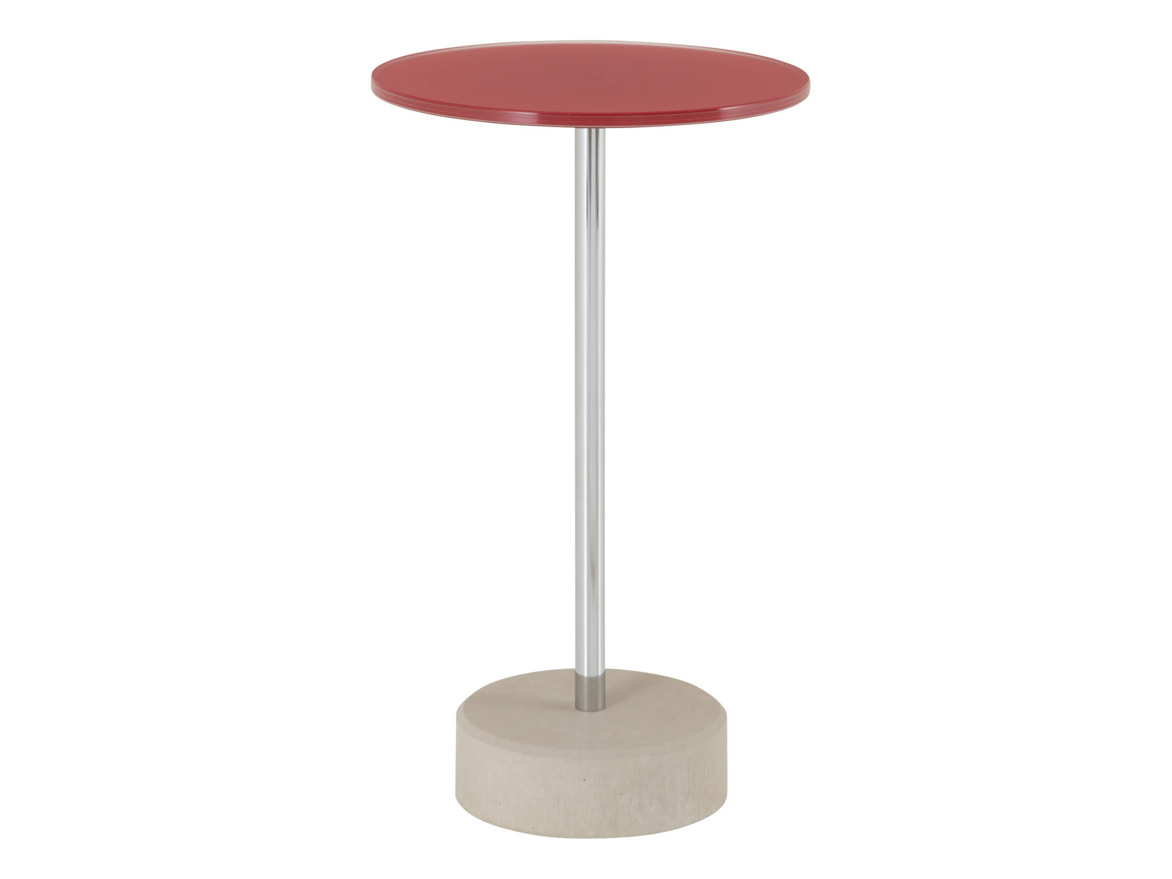Table d'appoint Rouven, verre rouge, chrome, béton,