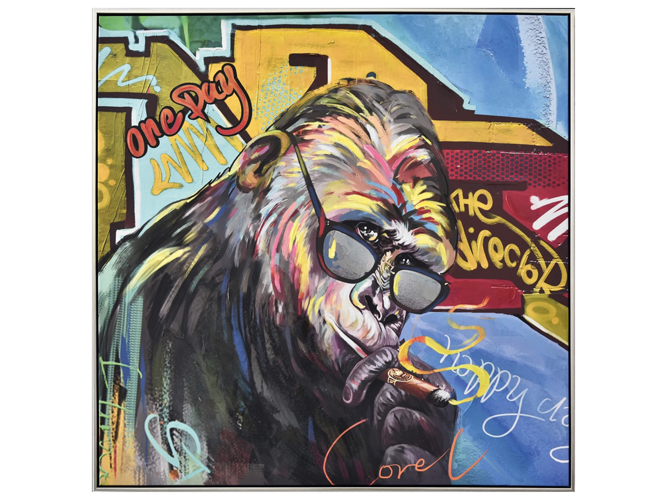 Bild Street Art Schimpanse mit Brille image LAND / Grösse: 103 x 103 cm