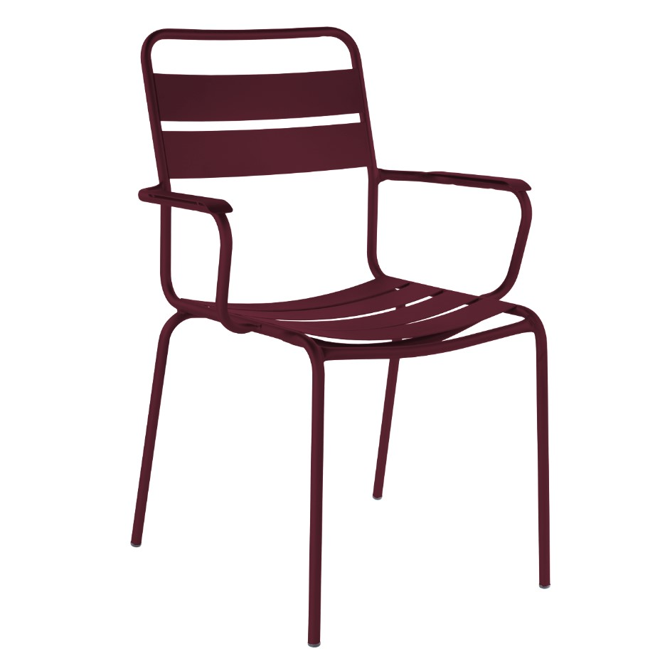 Metall-Lattenstuhl Glarus mit Armlehne von Schaffner / Farbe: Bordeaux / Grösse: 59 x 54 cm