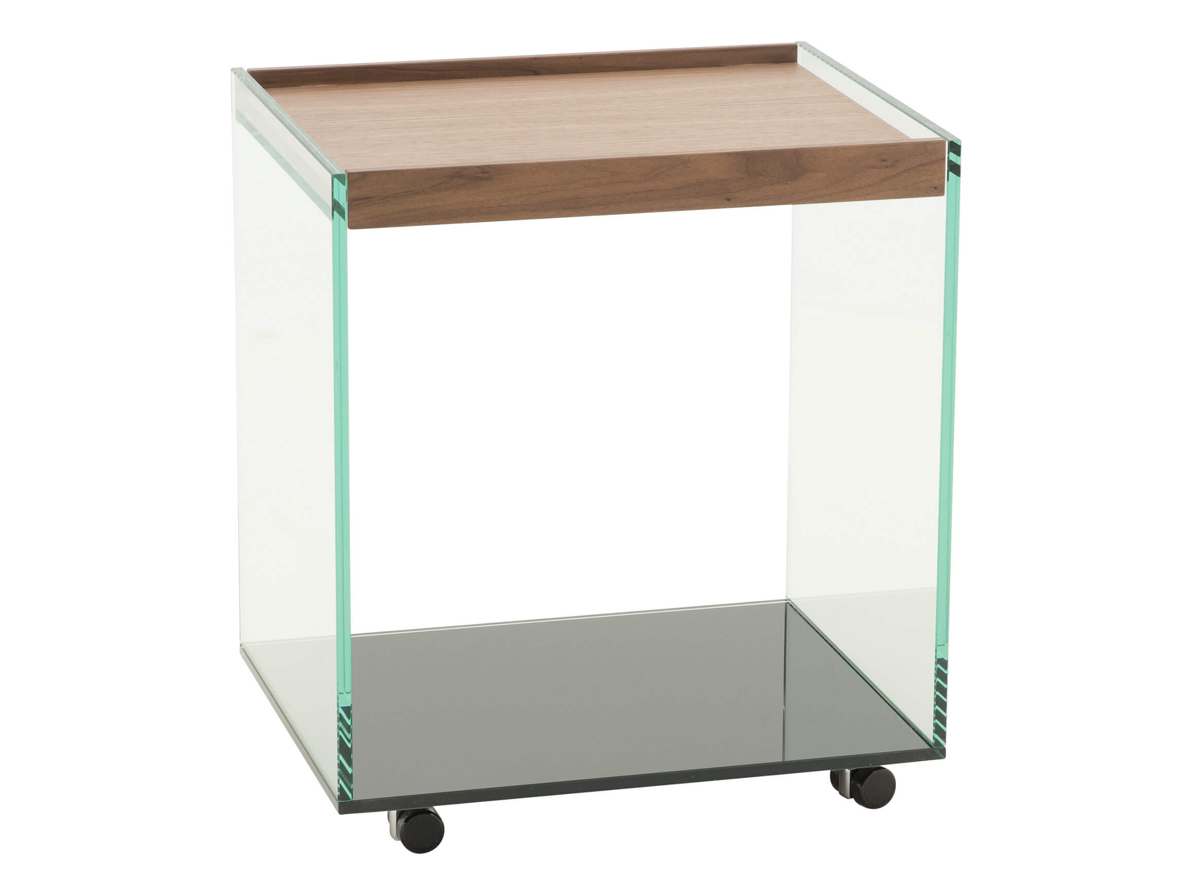 Beistelltisch Timo, Glas, Nussbaum, Rollbar, b 50 cm t 40 cm h 56 cm