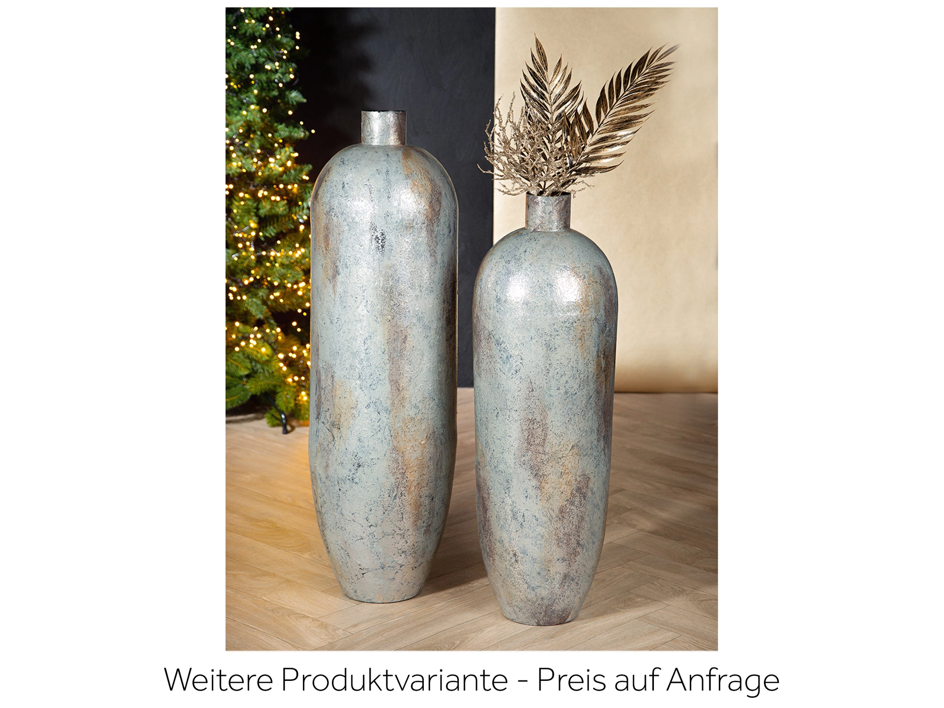 Vase Metall Grau Blau H: 92 cm Gilde