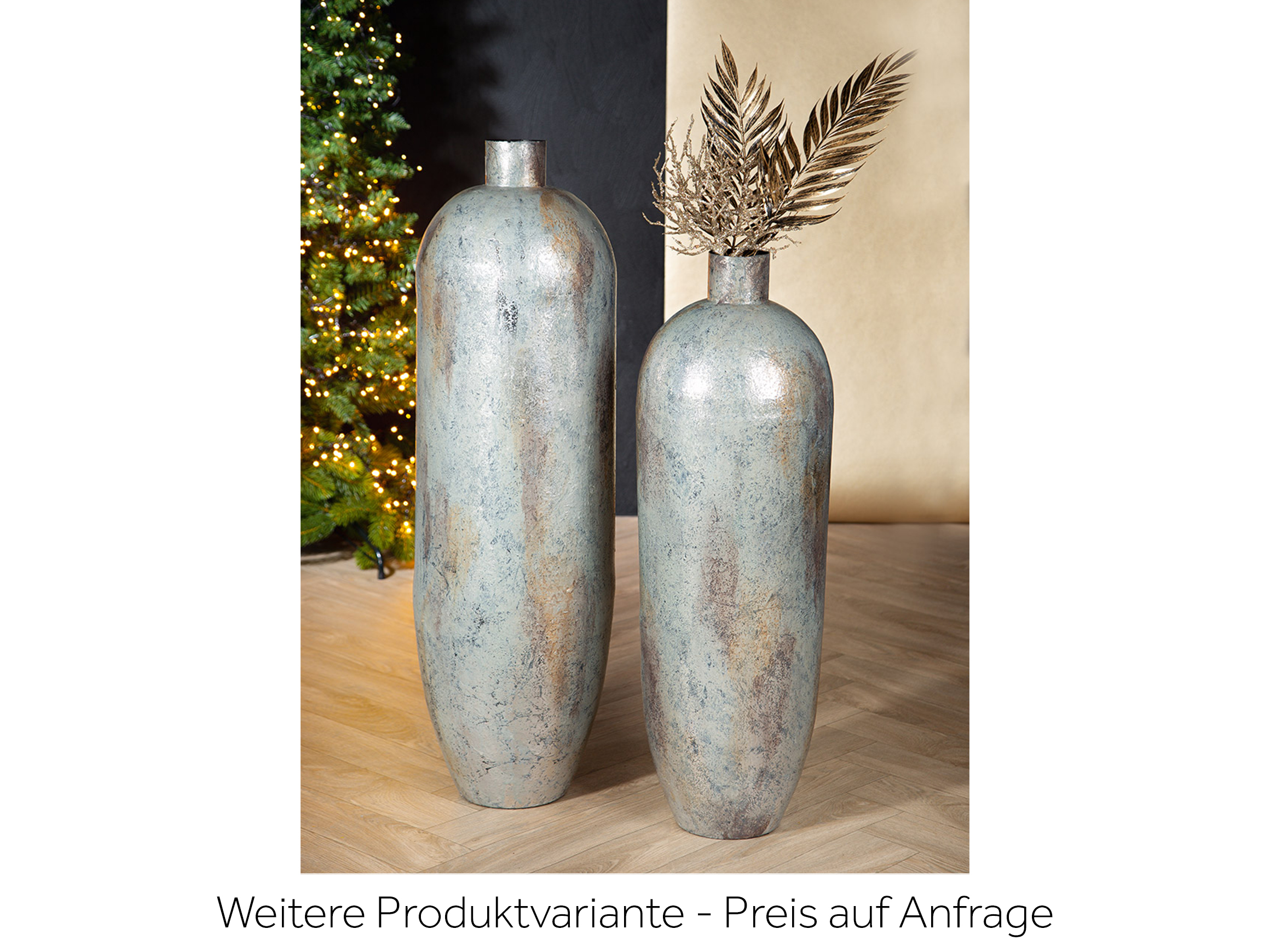 Vase Metall Grau Blau H: 92 cm Gilde