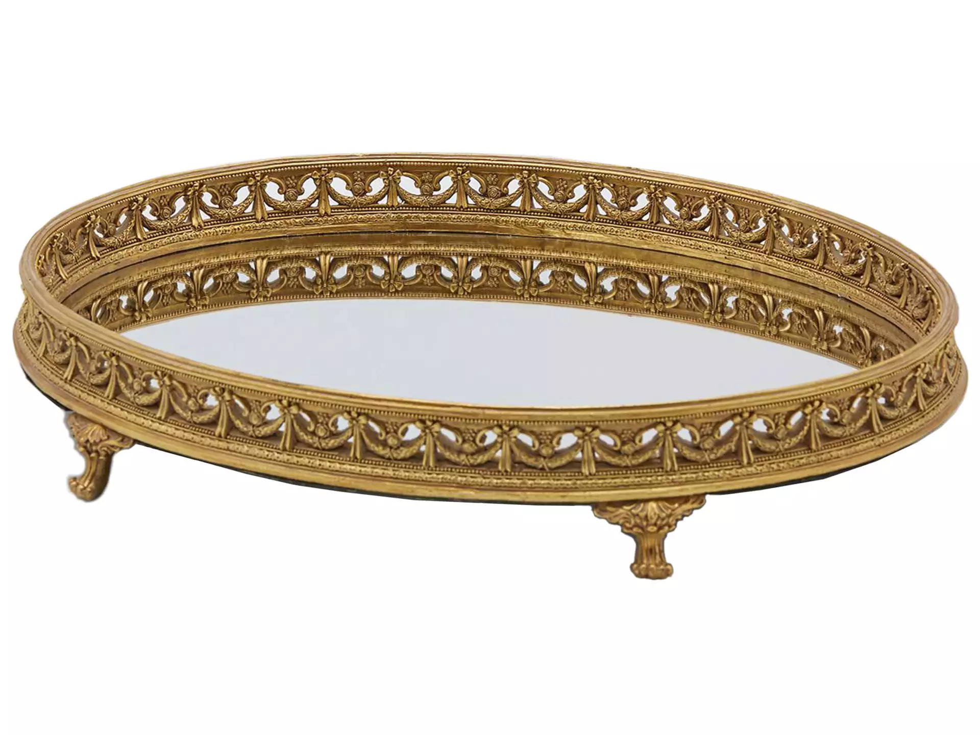 Tablett Oval Gold mit Spiegel H: 8 cm Edg